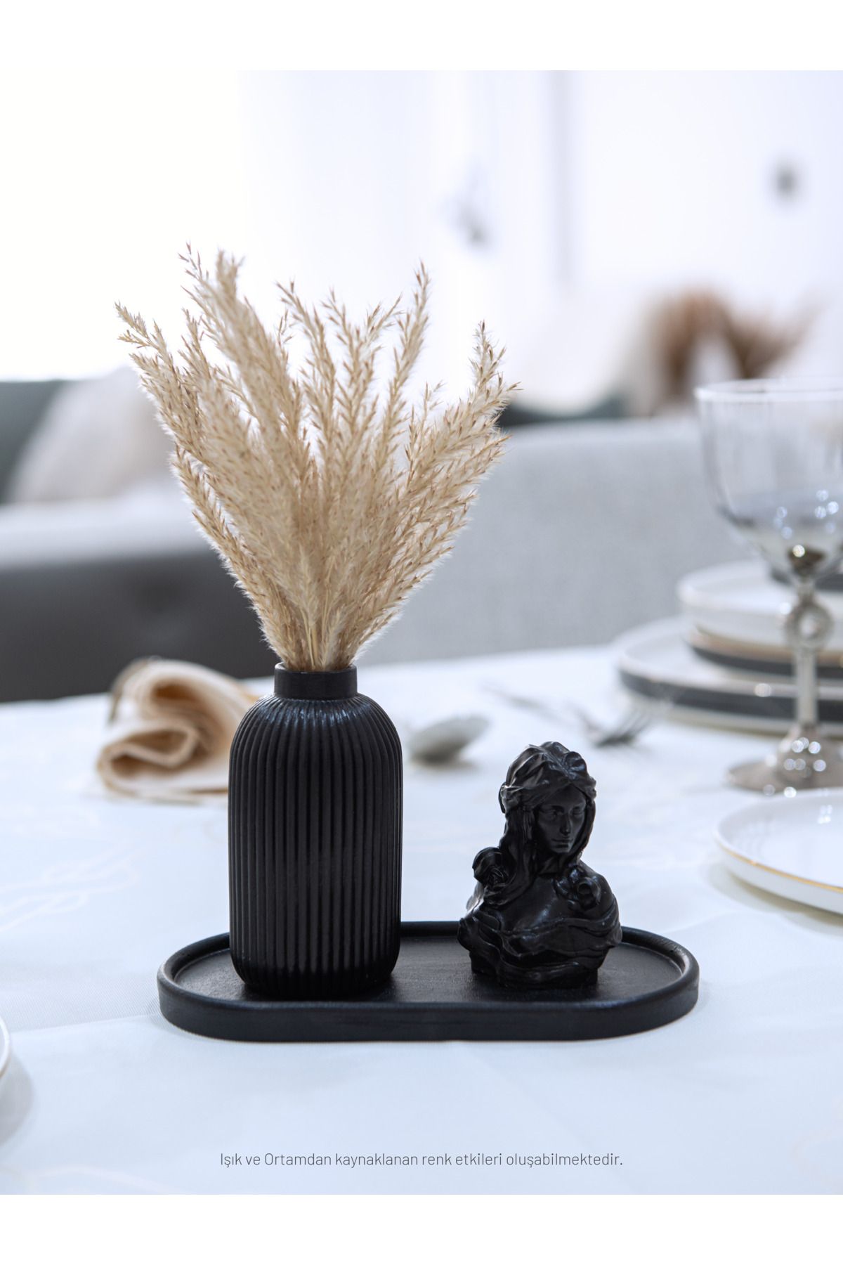 CreOr Black Collection - Dekoratif 2'li Set - Tüylük & Kadın Figürü