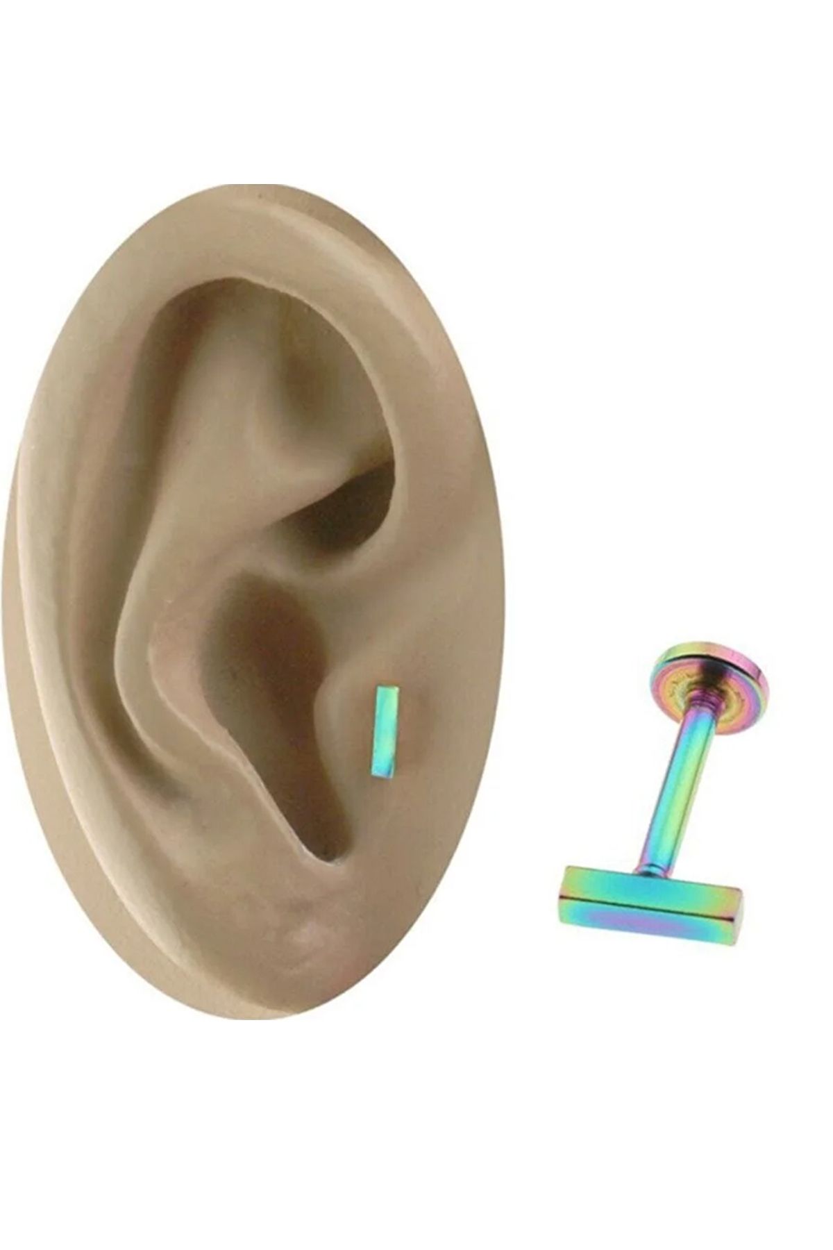 Cadının Dükkanı Çelik Gökkuşağı Dikdörtgen Dudak Tragus Helix Kıkırdak Piercing