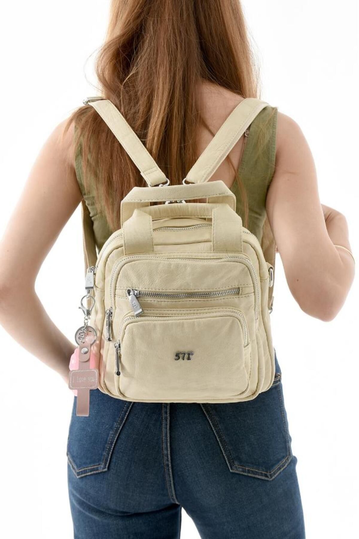 Baginn Y.S.Deri Kadın Sırt Çantası 25*23 Cm Vegan Deri İster Sırt İster Omuz Işıklı Aksesuar Çapraz Çanta