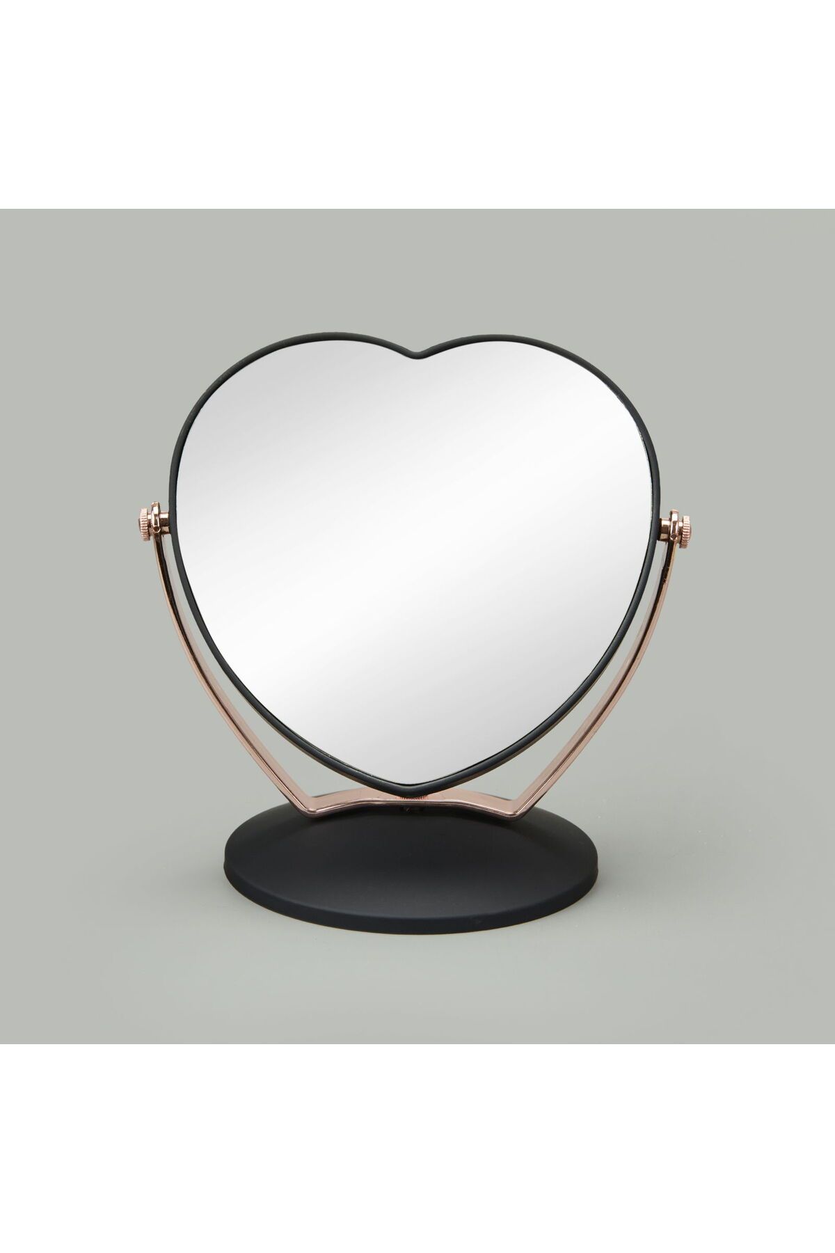MATMEL Kalp Çift Taraflı 3X Yakınlaştırmalı Ayna - Siyah / Rose Gold - 19x12 cm