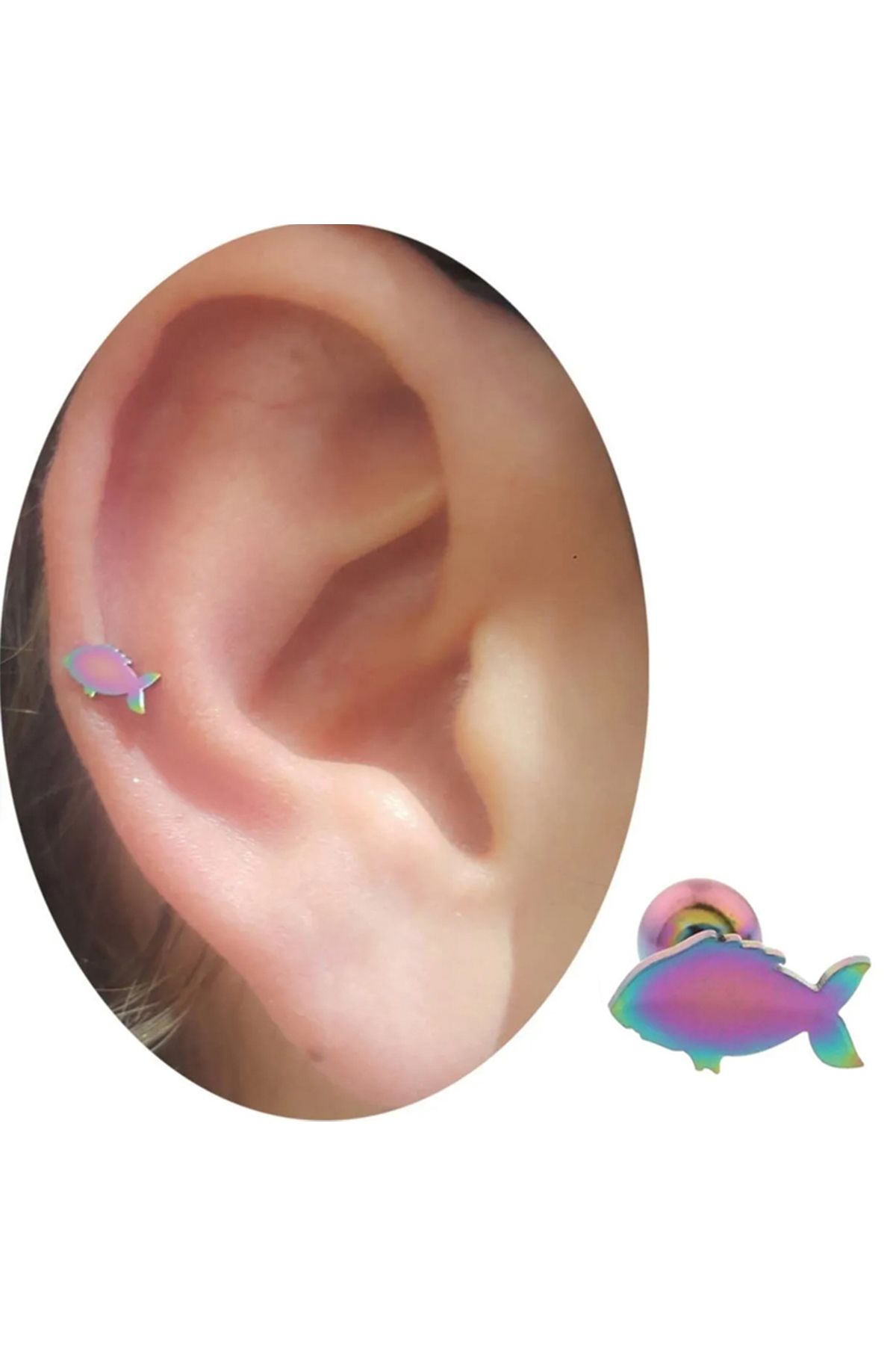 Cadının Dükkanı Çelik Gökkuşağı Balık Tragus Helix Kıkırdak Piercing