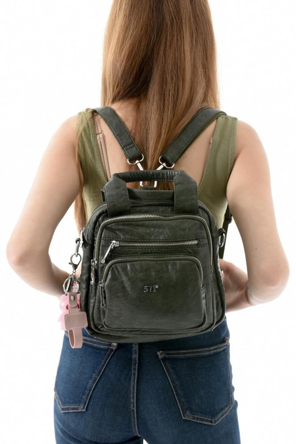 Baginn Y.S.Deri Kadın Sırt Çantası 25*23 Cm Vegan Deri İster Sırt İster Omuz Işıklı Aksesuar Çapraz Çanta