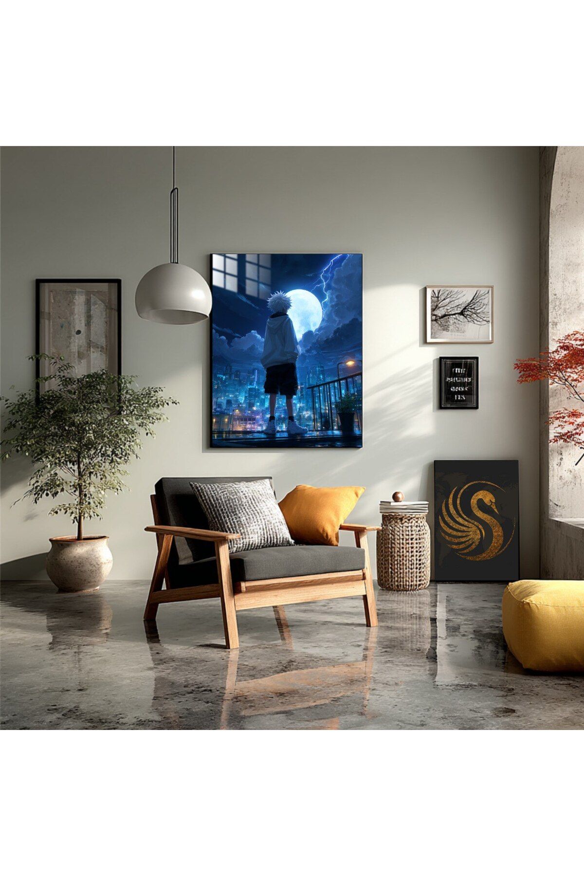 Lora Loom Anime Metal Poster – Yalnız Savaşçı | Gece Şehir Temalı Duvar Dekoru, Otaku Hediyesi, Fırtına