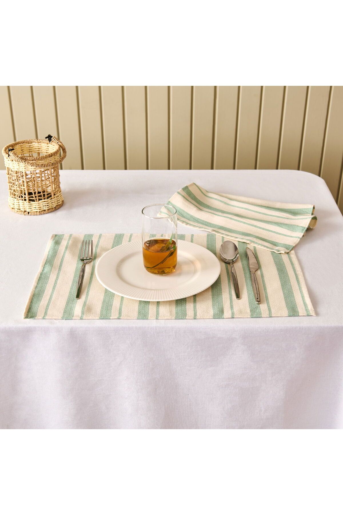 ASPARTAM Soft Alno 2'li Amerikan Servis - Ekru / Yeşil - 30x50 cm