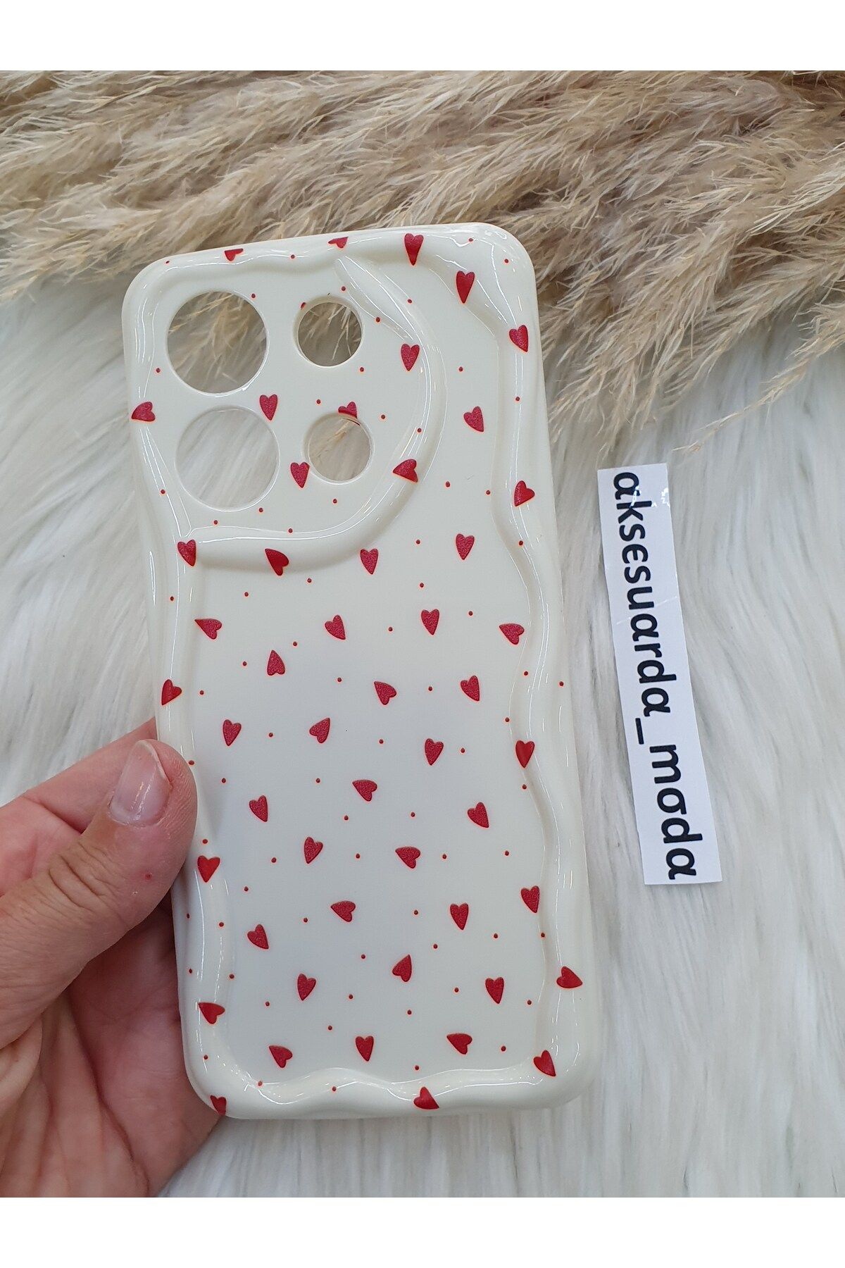ZB Aksesuarda Moda XİAOMİ REDMİ NOTE 13 4G UYUMLU KIRMIZI KALPLER BASKILI DESENLİ KILIF