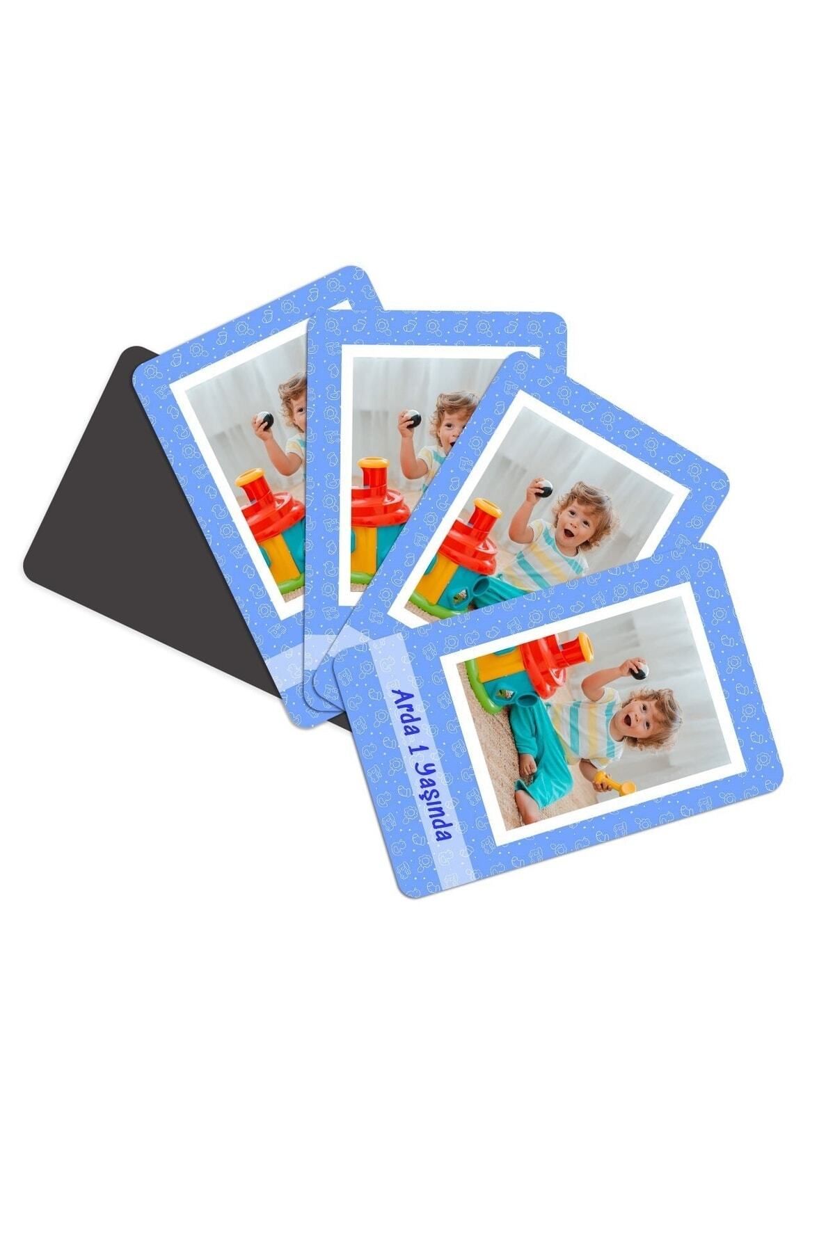 Elioure Mavi 16'lı Bebek Doğum Günü Magnetleri, 6x9 cm, fotoğraflı ve isimli, şık tasarım