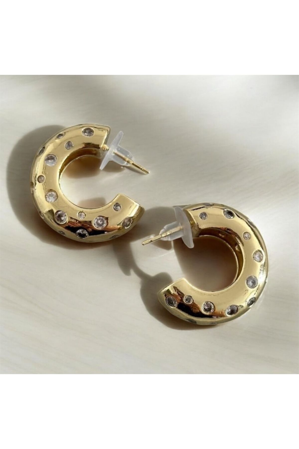 Twinssis Accessories Vip Seri Taşlı Tombul Halka Küpe