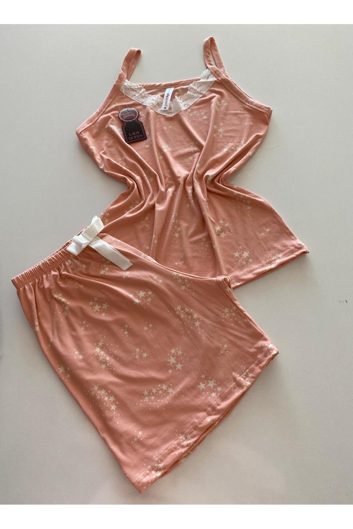 Lady Queen milan dantelli şortlu pijama takımı