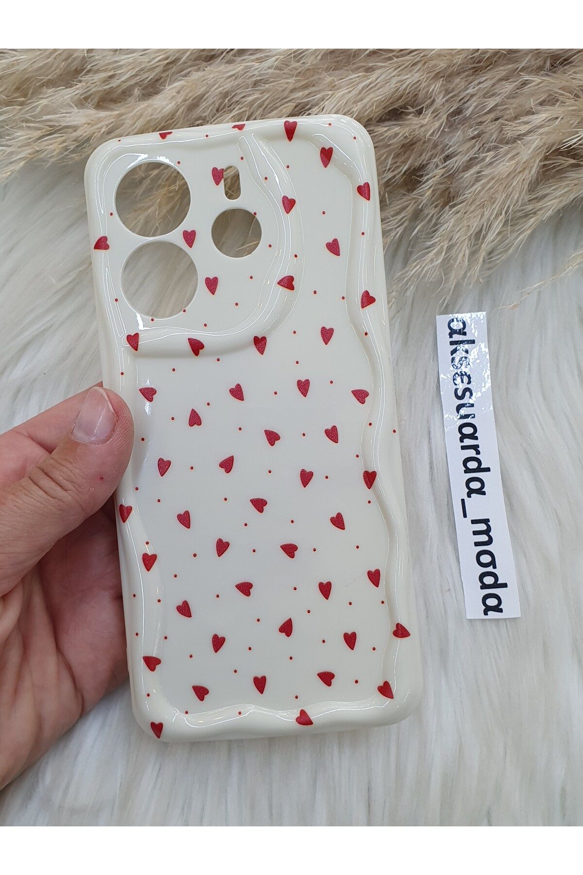 ZB Aksesuarda Moda XİAOMİ REDMİ NOTE 14 4G UYUMLU KIRMIZI KALPLER BASKILI DESENLİ KILIF