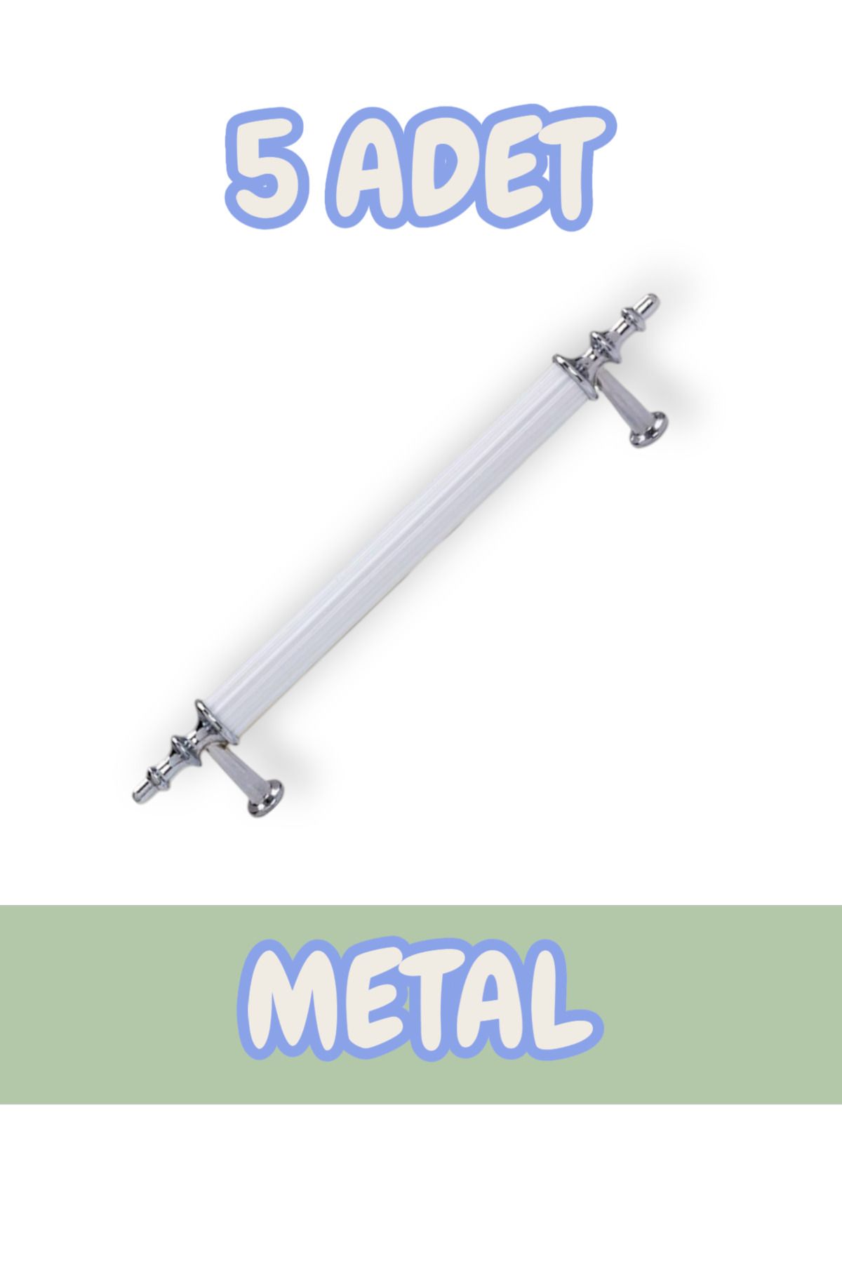 onderhomestore Tuana Rustik Alüminyum Metal Lüks Modern Mobilya Çekmece Mutfak Dolabı Kulpu Beyaz-Krom (5 Adet)