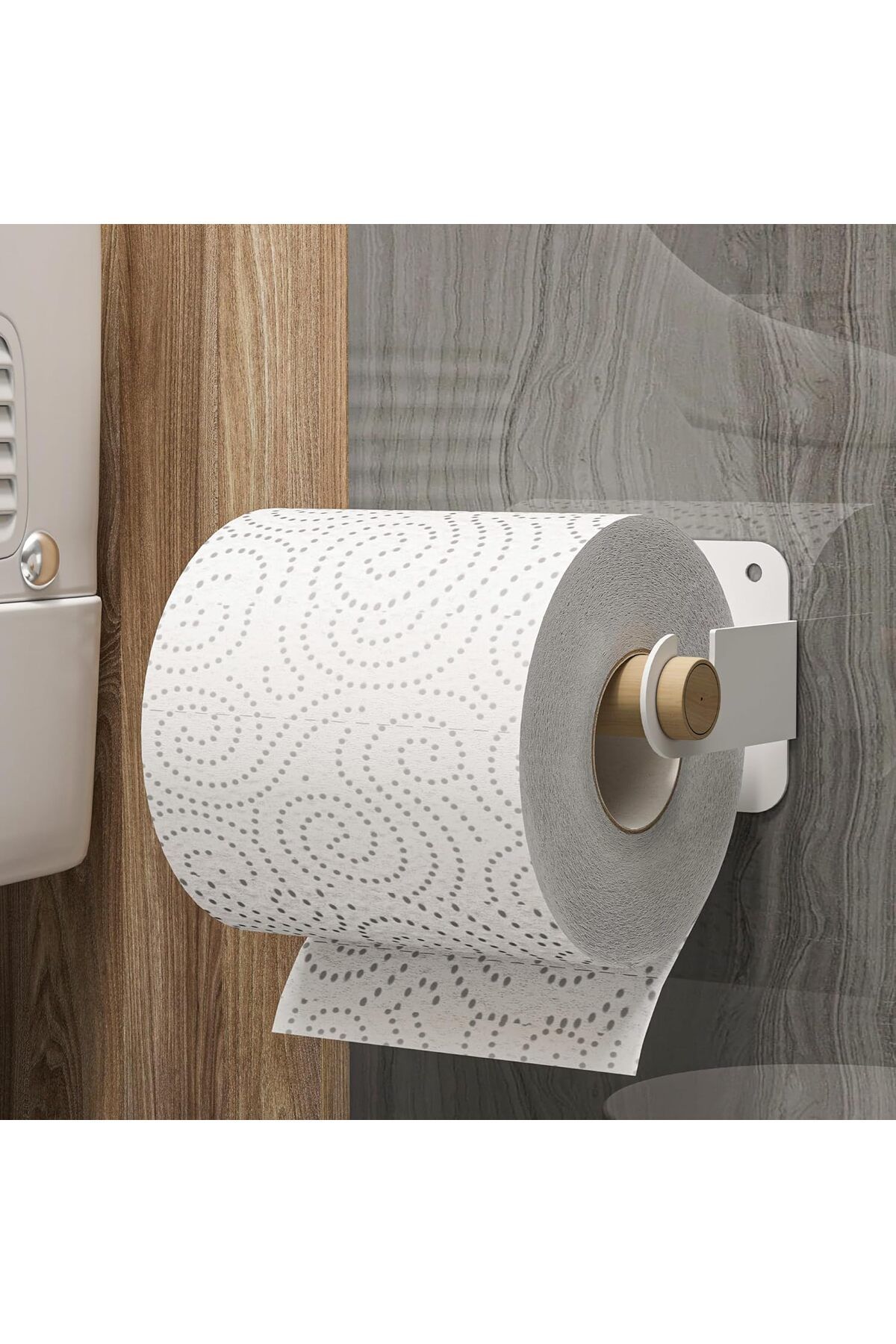 KDROĞLU plamystical Ahşap Metal Tuvalet Kağıtlığı, Tuvalet Kağıdı Tutacağı, Yapışkanlı Tuvalet