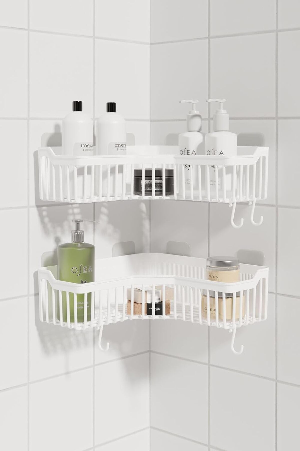 KDROĞLU plamystical HOME Banyor Köşe Yapışkanlı Banyo Rafı, 2'li Banyo Düzenleyici, Duvar Duş Rafı