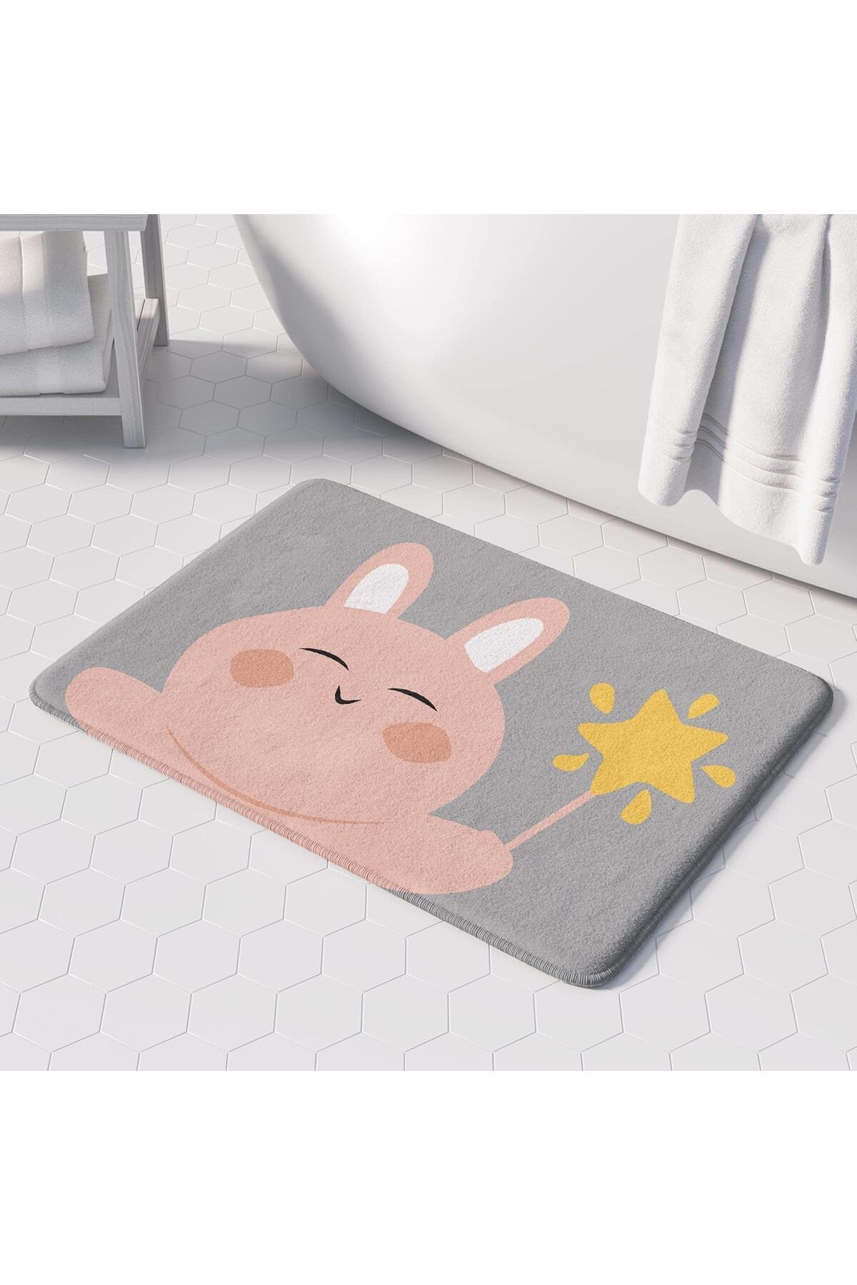 KDROĞLU plamystical Sevimli Tasarımlı Mikrofiber Banyo Paspası, Kaymaz Taban, Makinede Yıkanabilir (232_