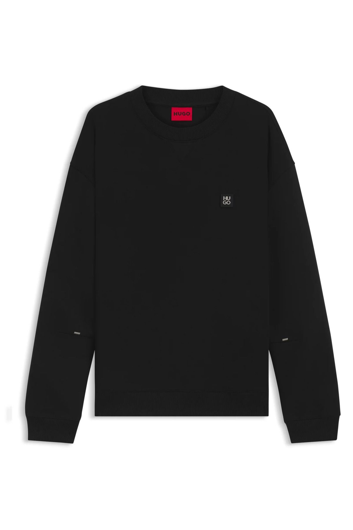 HUGO Erkek Rahat Kalıp Yuvarlak Yaka Logo Kabartmalı Pamuklu Uzun Kollu Siyah Sweatshirt 50542593-001