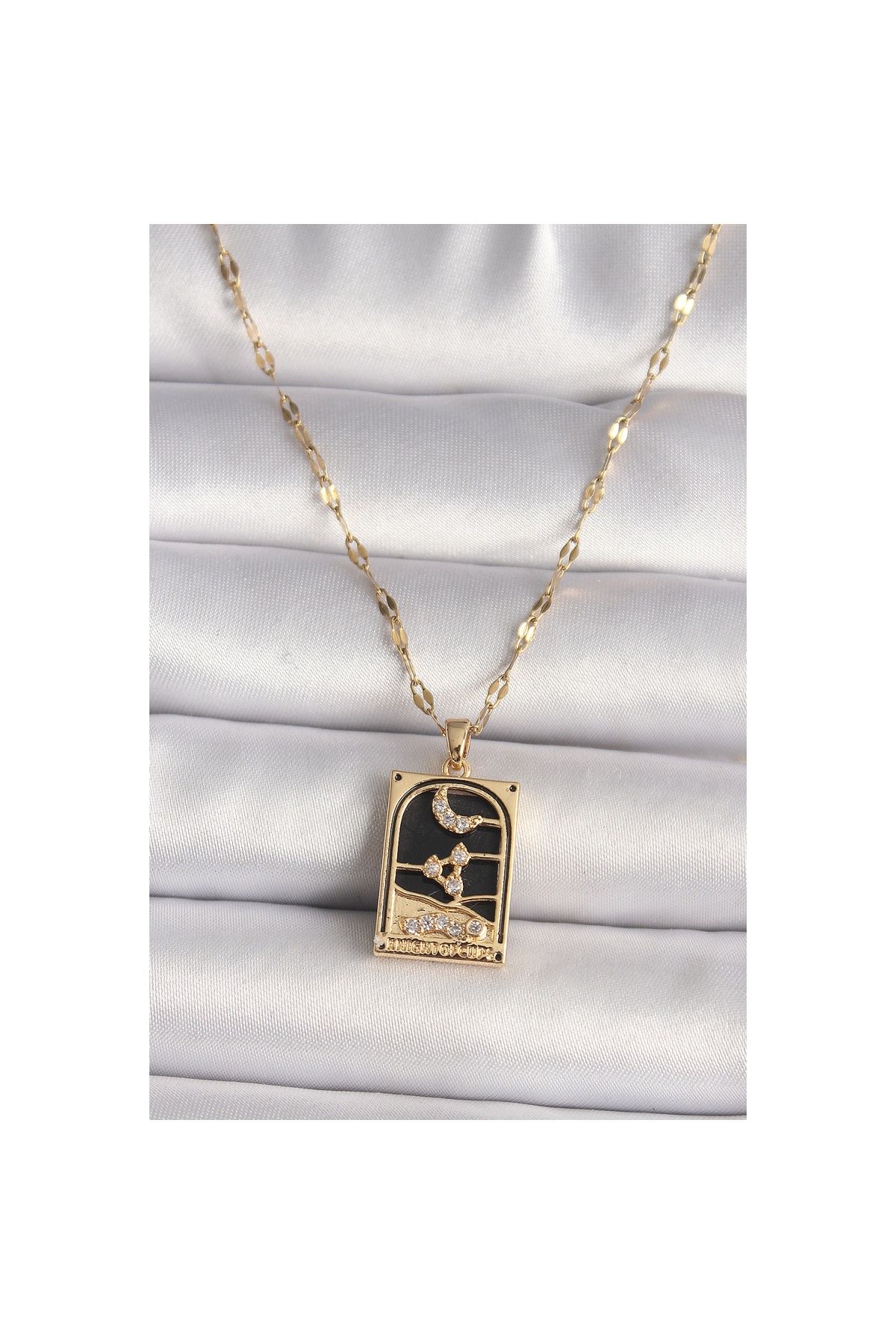maarketim 316L Çelik Gold Renk Zirkon Taşlı Ay Figürlü Tarot Model Kadın Kolye
