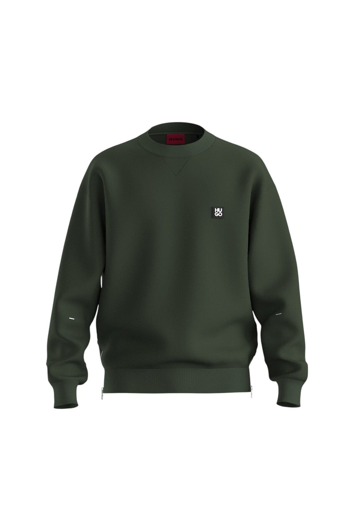 HUGO Erkek Rahat Kalıp Yuvarlak Yaka Logo Kabartmalı Pamuklu Uzun Kollu Yeşil Sweatshirt 50542593-309