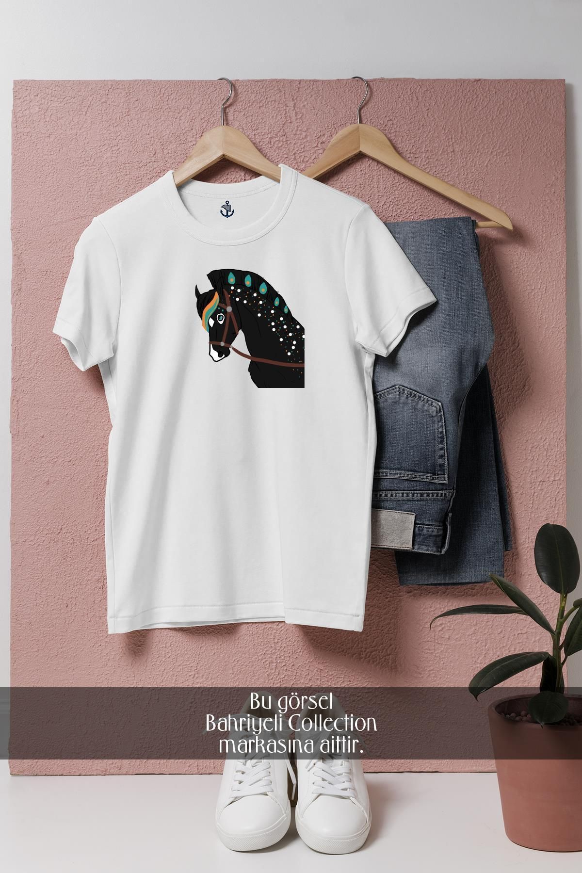 Bahriyeli Collection Oversize Mane Halter Mustang Pony Horse Tasarımlı Unisex T-Shirt