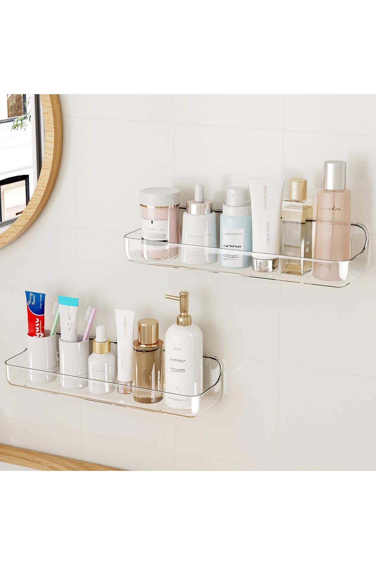 COOYA-Plastic Wall Mount Organizer, Adhesive Clear Acrylic Shelf, For Bathroom, Kitchen,7 * 3.8 * 5.5 Inch 1