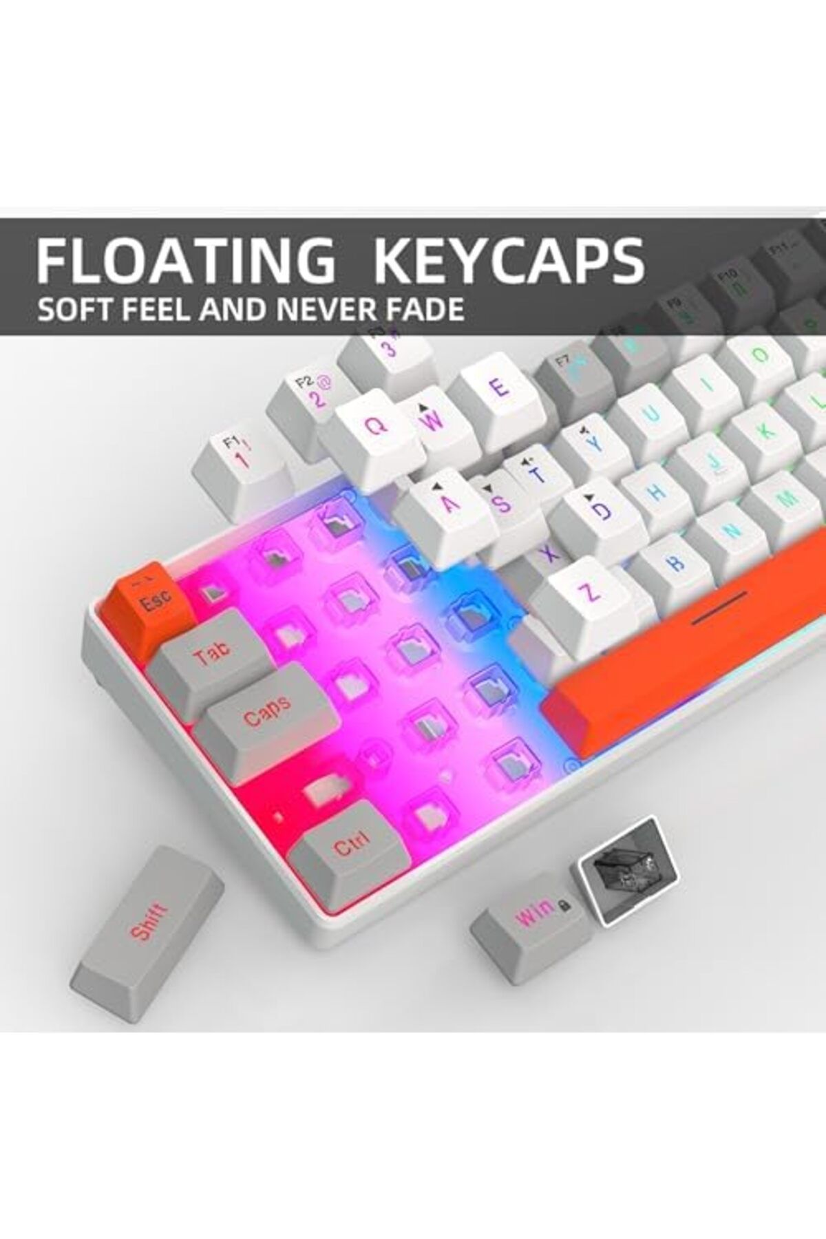 ROCK POW-60% Wired Gaming Keyboard, RGB Backlit Mini Keyboard, Waterproof Small Ultra-Compact 68 Key 6