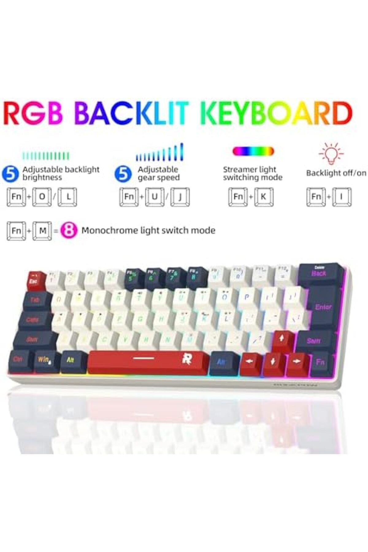 ROCK POW-Wired Gaming Keyboard and Mouse Combo, 60%, RGB Backlit 6