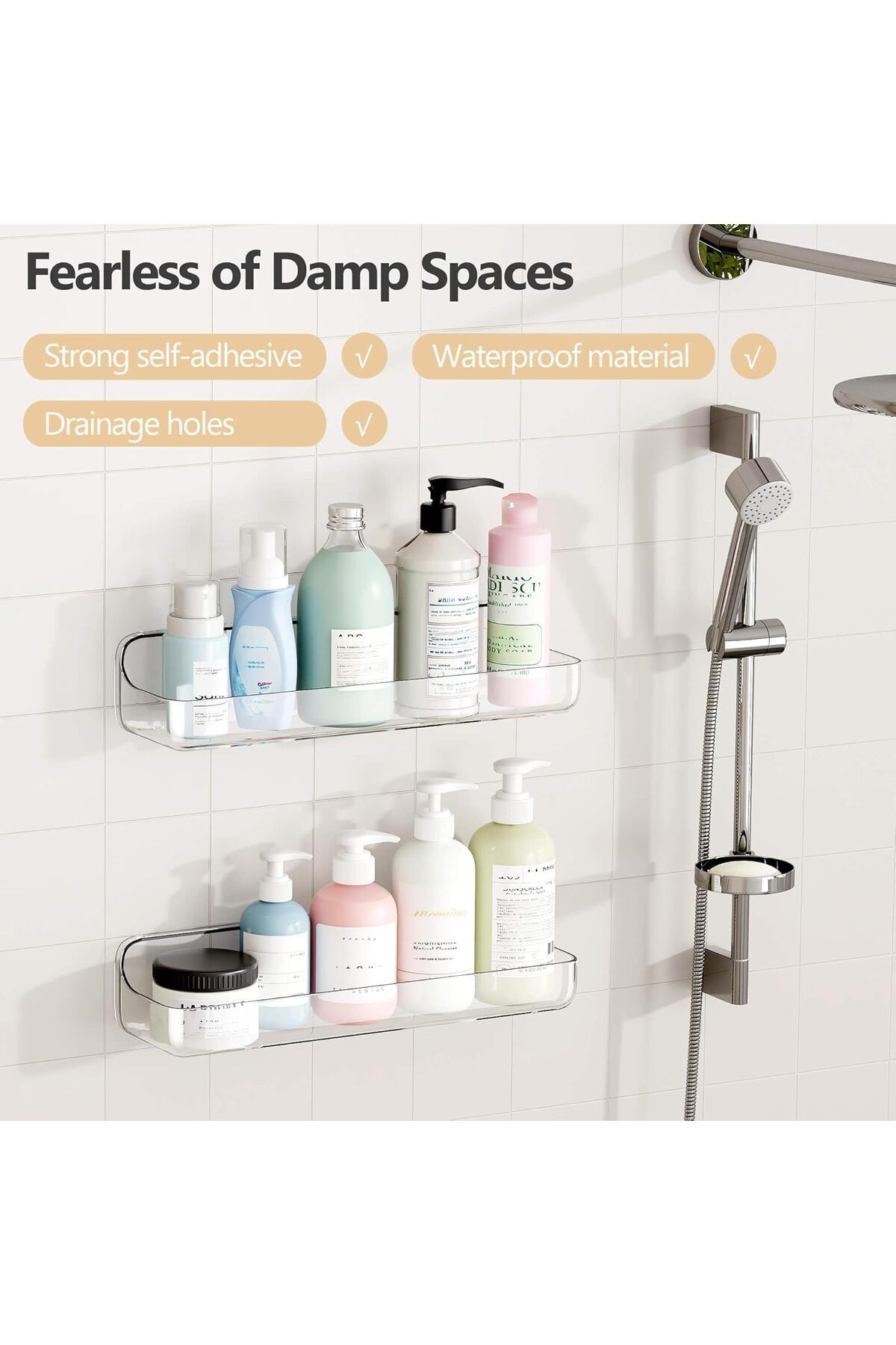 COOYA-Plastic Wall Mount Organizer, Adhesive Clear Acrylic Shelf, For Bathroom, Kitchen,7 * 3.8 * 5.5 Inch 3