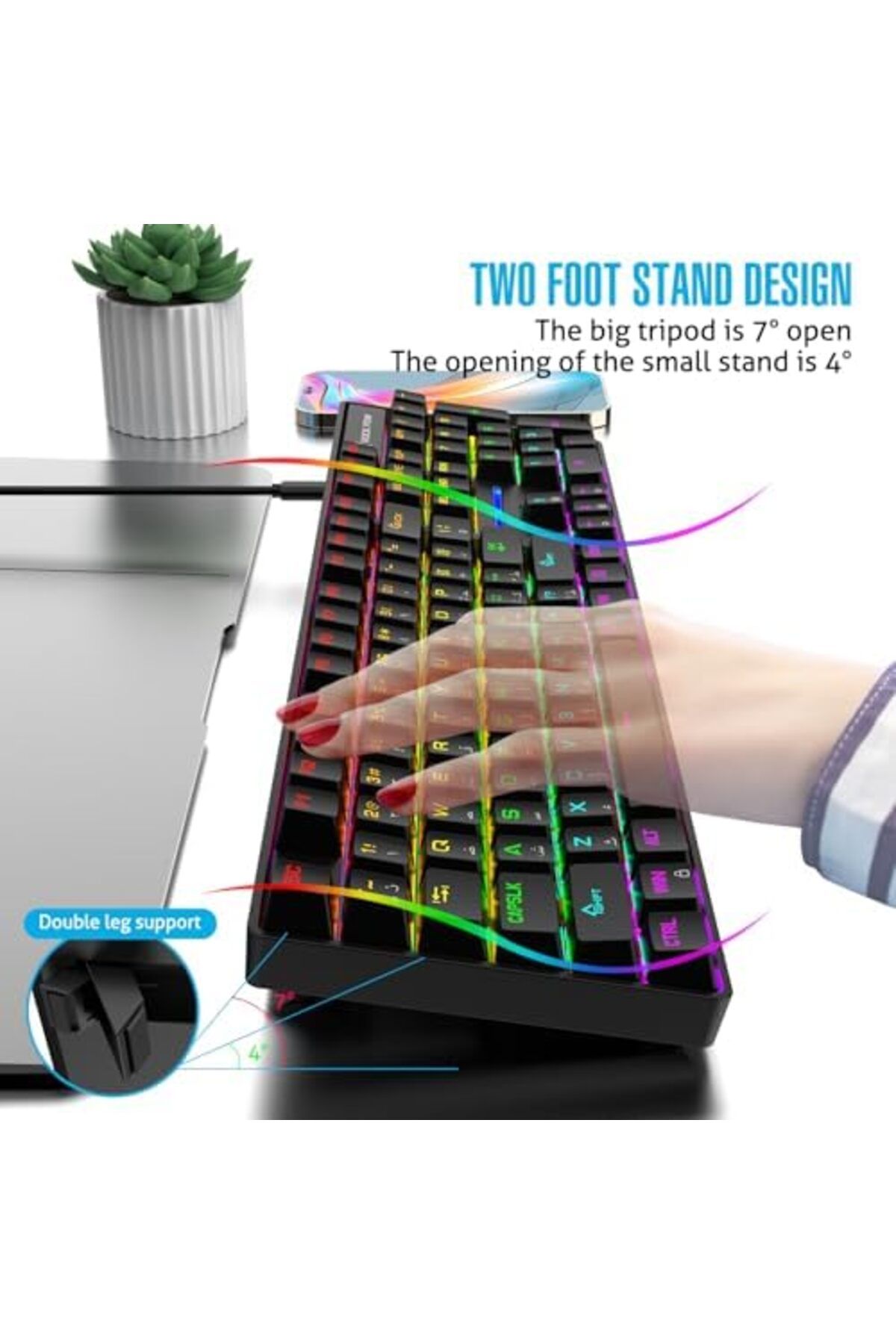 ROCK POW-Gaming Keyboard, Arabic English 104 Key Mechanical Keyboard with RGB Backlit 19 Modes, Wire 8