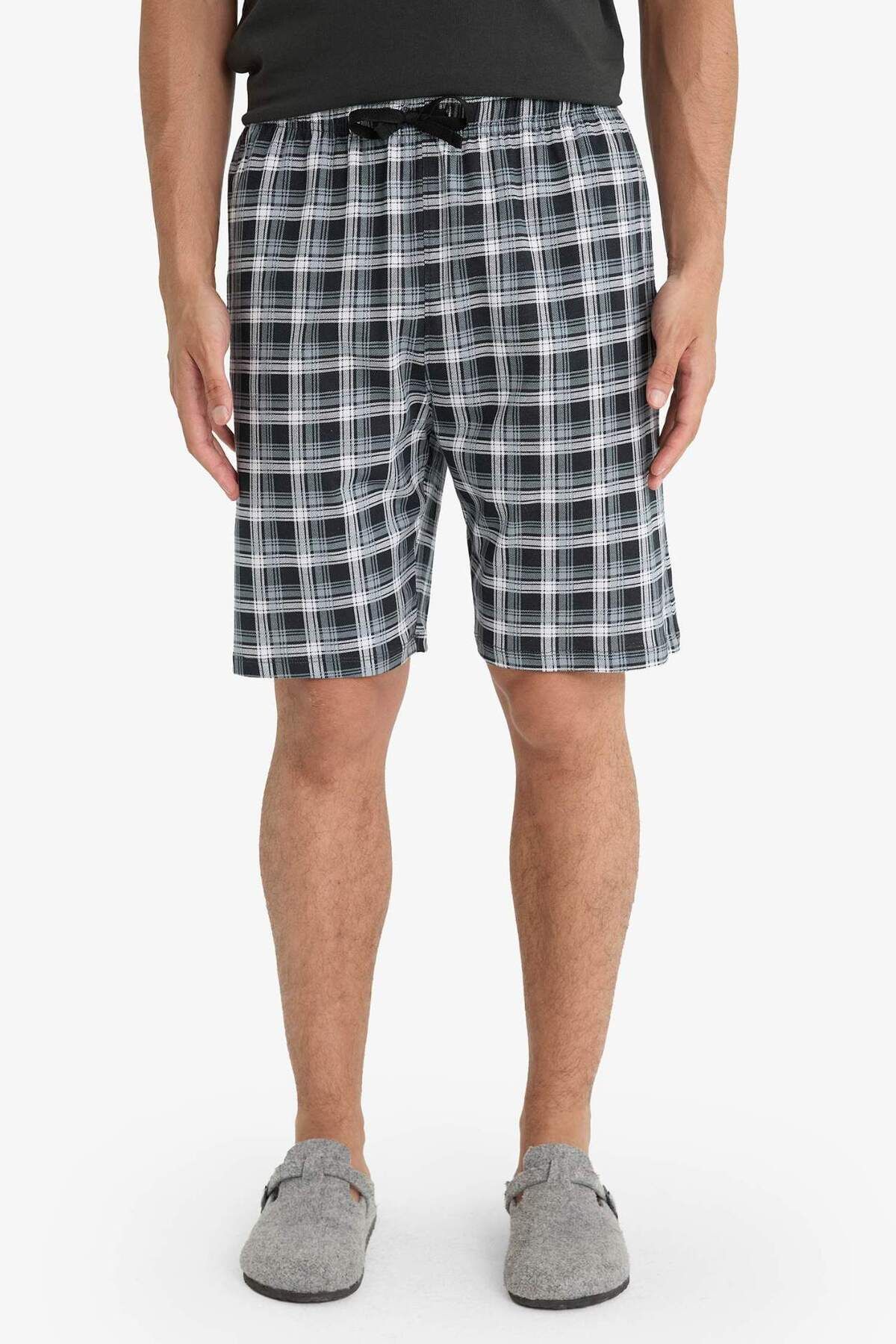 DeFacto-Pajama Set Regular Fit Short Sleeve Top Checked Shorts E7146Ax25Sm 6