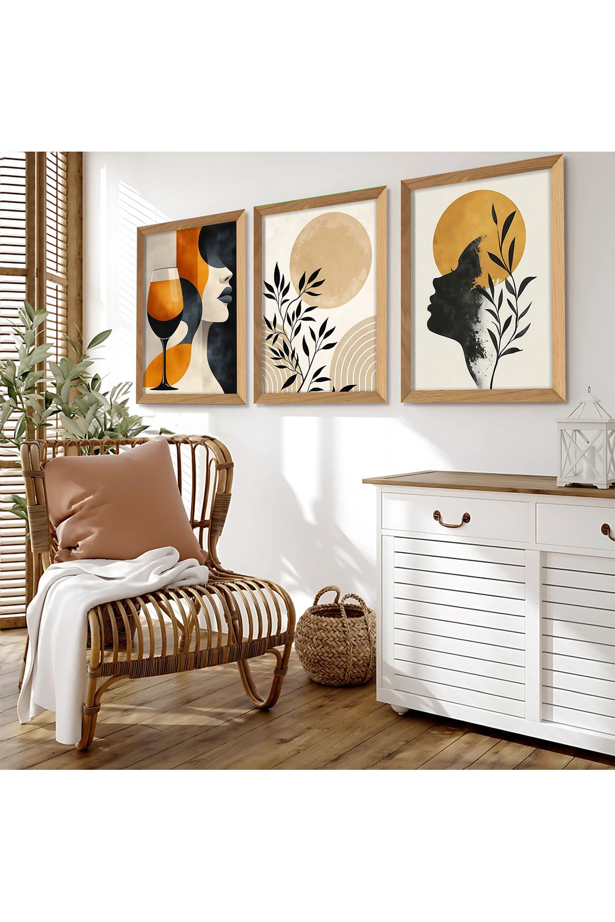 Milyardabir Bohem Model 3 Parça Çerçeve Görünümlü Mdf Tablo Seti