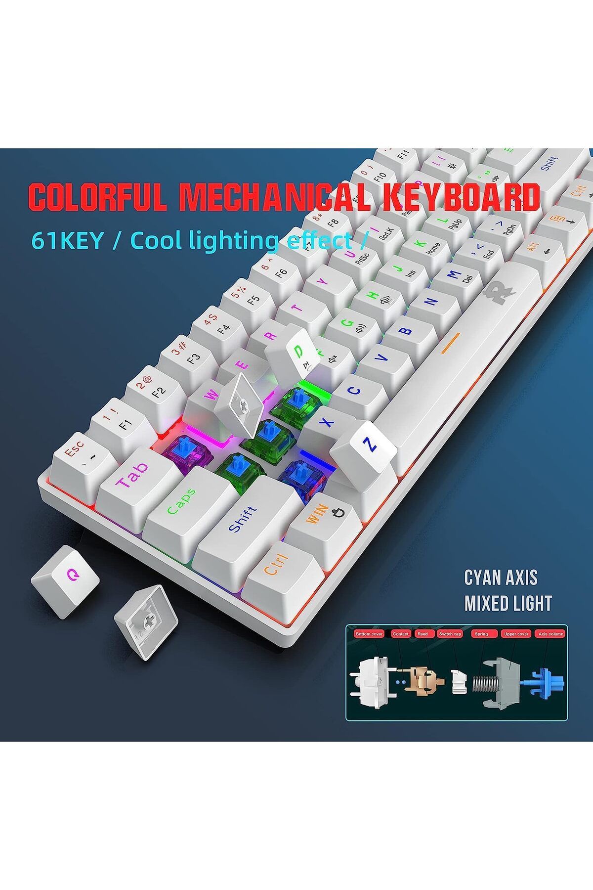 ROCK POW-60% Wired Mechanical Gaming Keyboard, 61 keys RGB Backlit Ultra-Compact Mini Keyboard 5