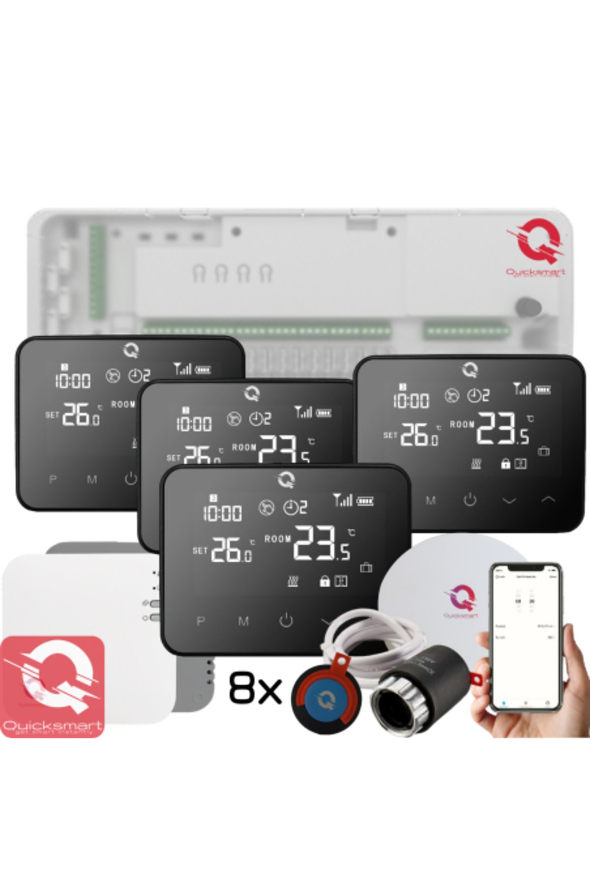 Quicksmart-Kit de automatizare wireless pentru încălzire prin pardoseală Q20, control cu ​​8 zone, acces inteligent prin aplicație, negru 3