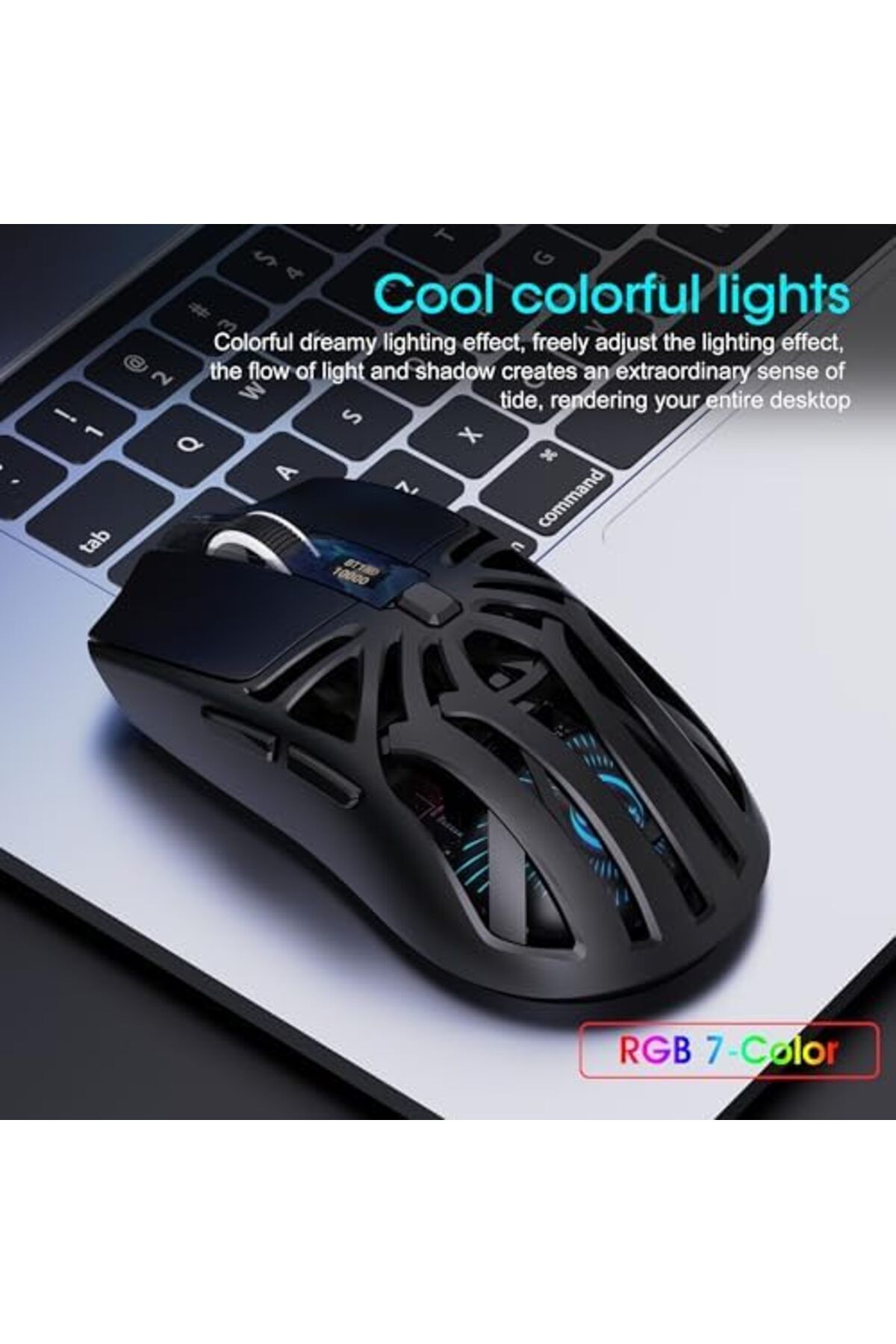 ROCK POW-Wireless Gaming Mouse, Triple Mode Bluetooth/2.4G/Wired, 6 Buttons Adjustable with 10000 DPI, Rechar 8