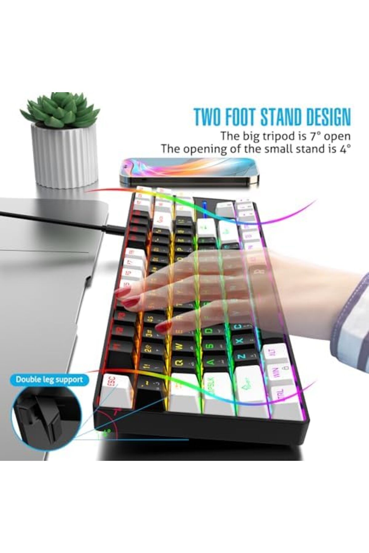 ROCK POW-75% Gaming Keyboard, Arabic English 87 Keys Mechanical Keyboard with RGB Backlit 19 Modes, 8