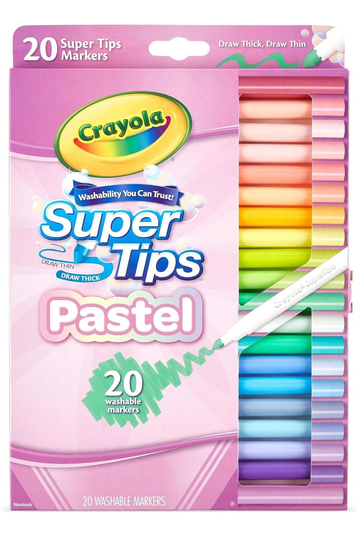 Crayola 20 Super Tips Pastel Washable Markers- Amerikan-Nontoxic- 20 Yıkanabilir Keçeli Boya Kalem