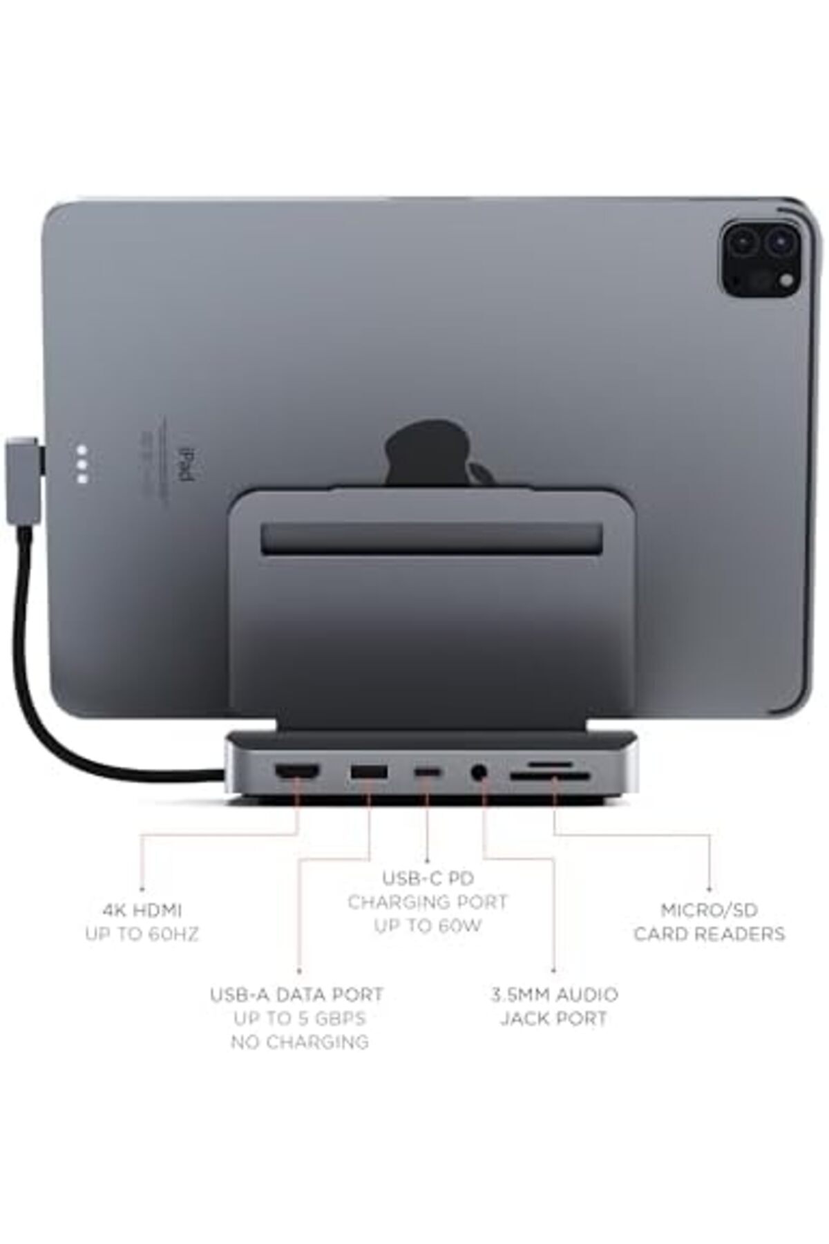 Satechi-Stand & Hub For iPad, USB-C Hub 6-in-1, Foldable Stand - 60W USB-C PD, 4K HDMI, USB-A Data P 8