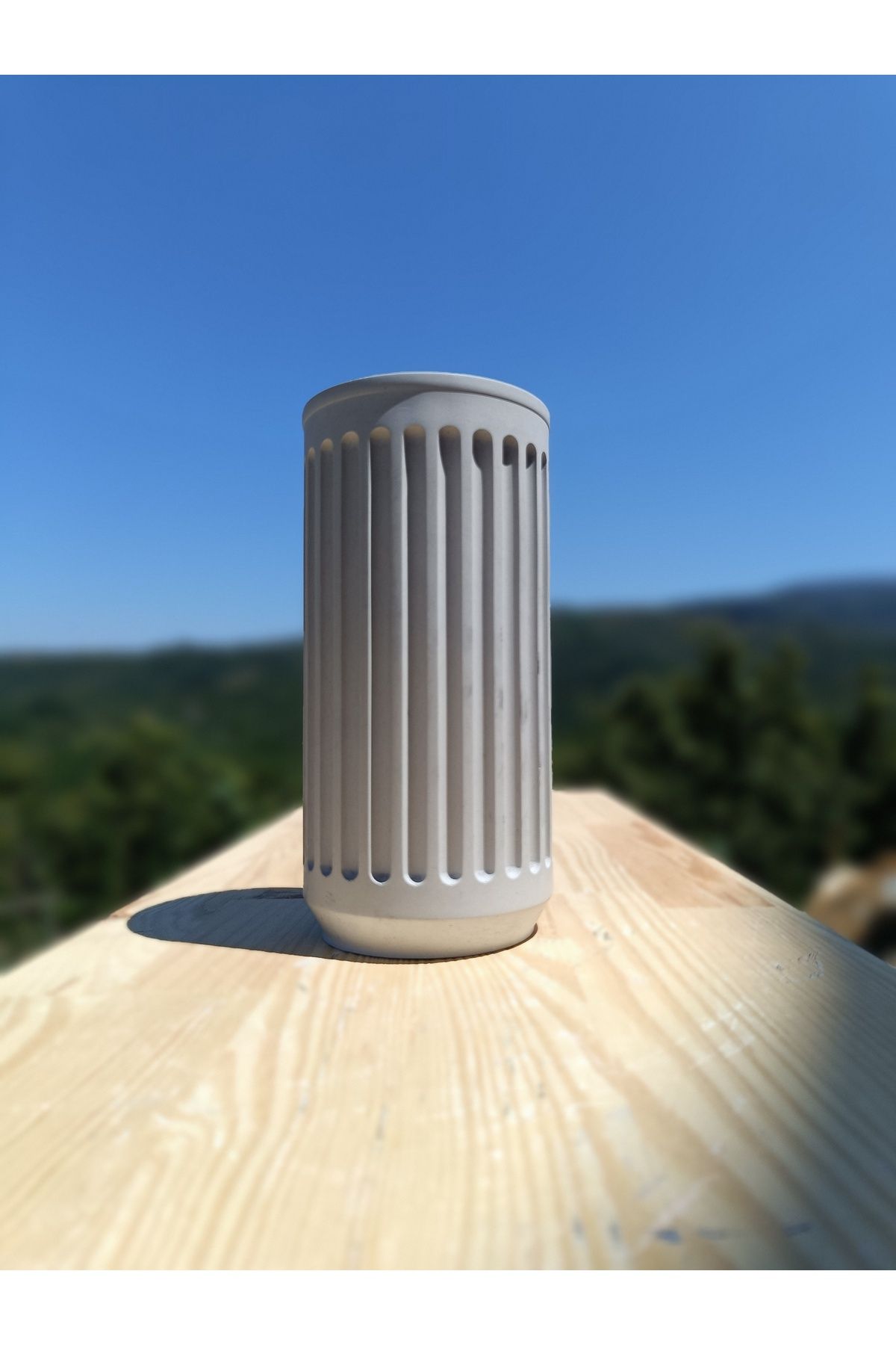 DemCey Home Oluklu Sütun El Yapımı Taş Vazo Dekoratif Beton Saksı