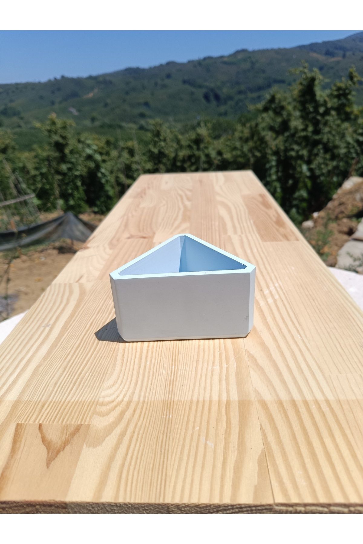 DemCey Home Taş Kase Üçgen Saksı Çok Amaçlı Dekoratif Obje