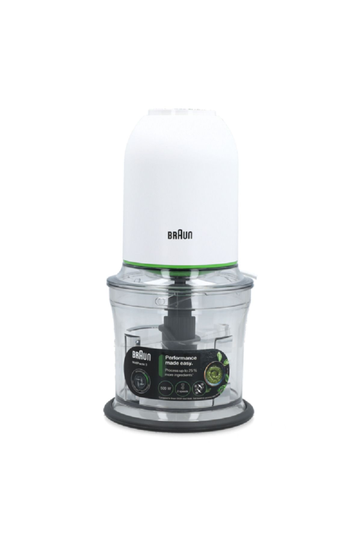 Braun-500W 2-Speed 2-in-1 MultiPractic 3 Chopper with Advanced Quad Blade Technology White and Clear 500ml 1