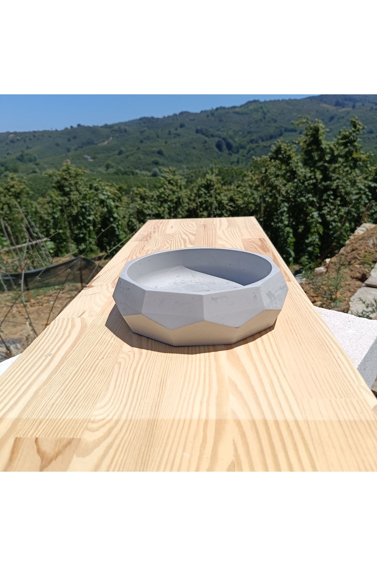 DemCey Home Geometrik Beton Taş Kase Şekerlik Dekoratif Bohem Sunum Tabağı