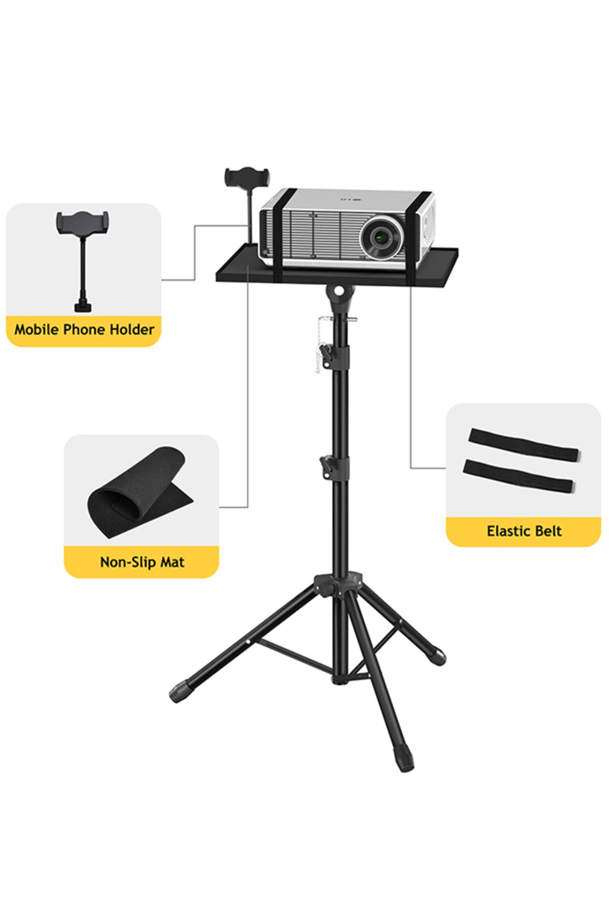 FlashHawk-Adjustable Projector Stand Tripod,Laptop Tripod with Phone Holder,Adjustable Laptop Floor Stand 3