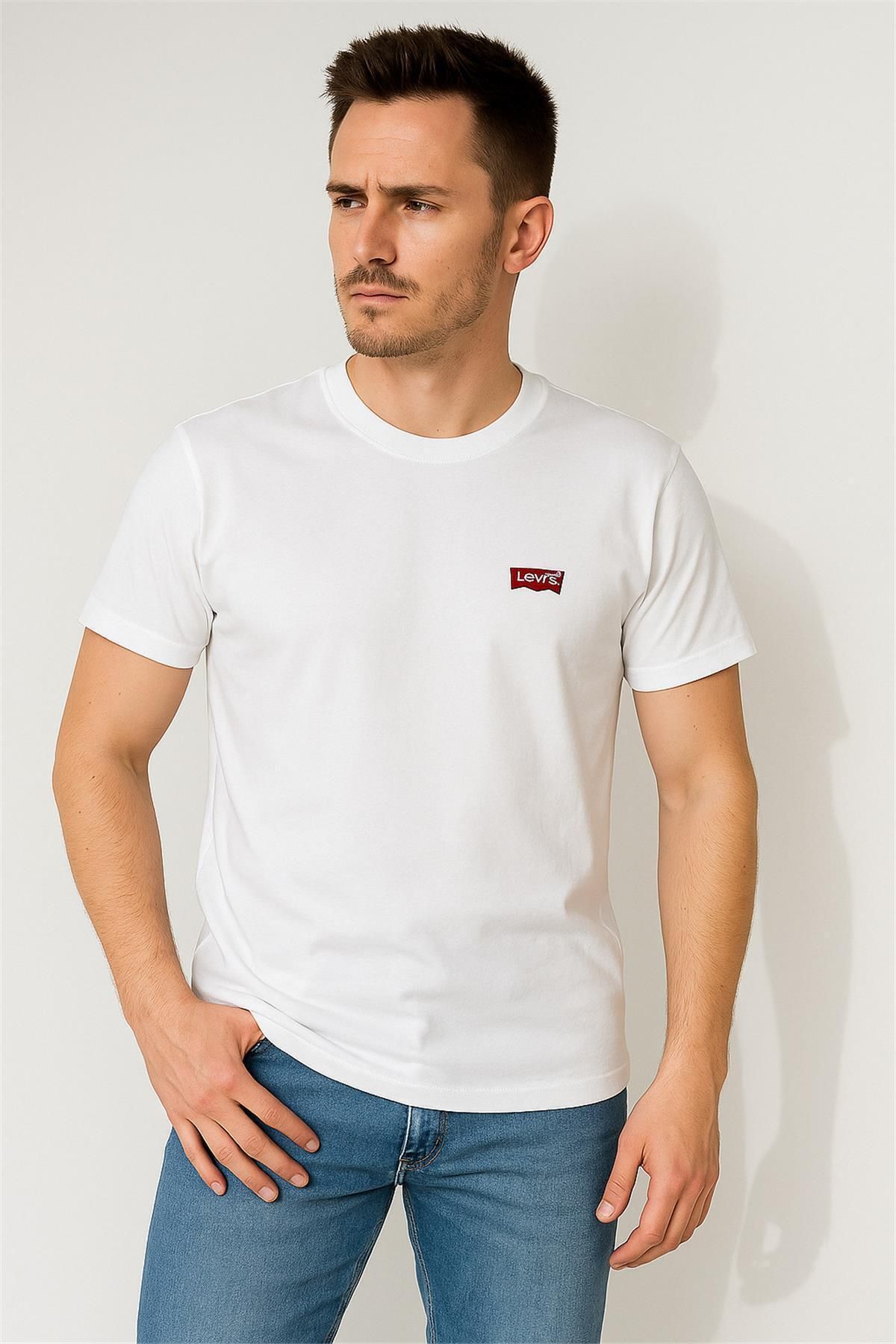 Levis BİSİKLET YAKA PAMUK PENYE NAKIŞLI TSHİRT BEYAZ