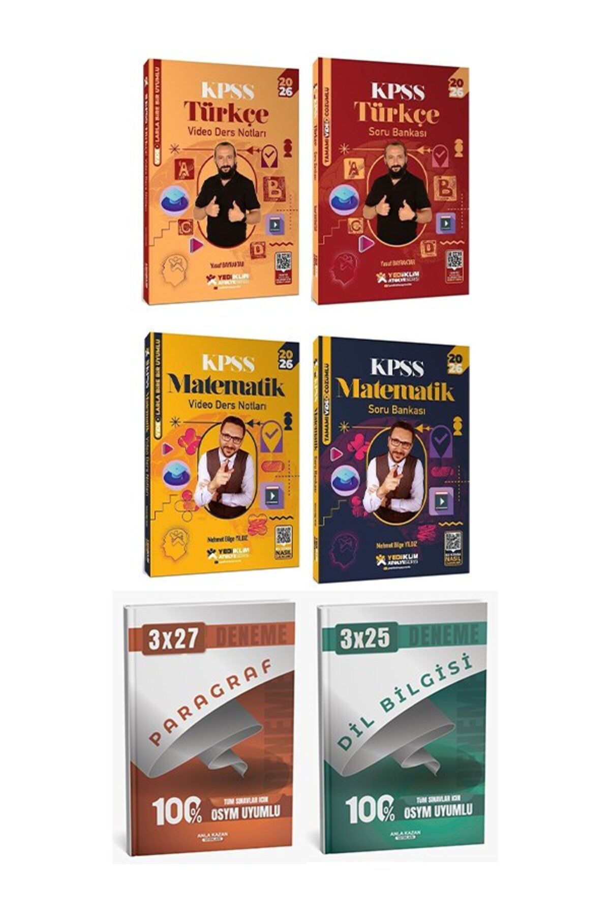 Anla Kazan Yayınları Yediiklim 2026 KPSS Türkçe + Matematik Atölye Video Ders Notları + Soru Bankası 4 lü Set Yediiklim Y
