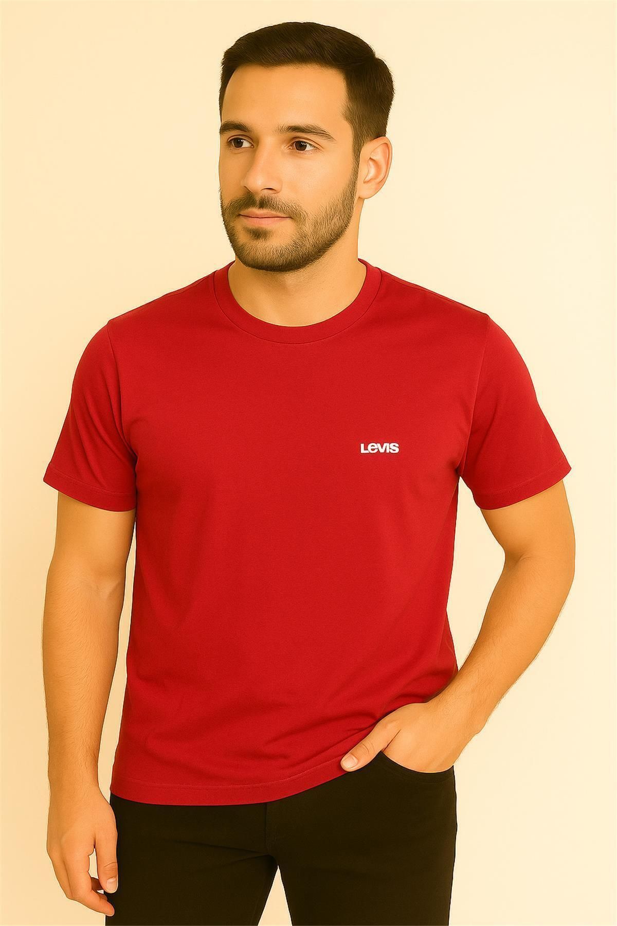 Levis BİSİKLET YAKA PAMUK PENYE NAKIŞLI TSHİRT KIRMIZI