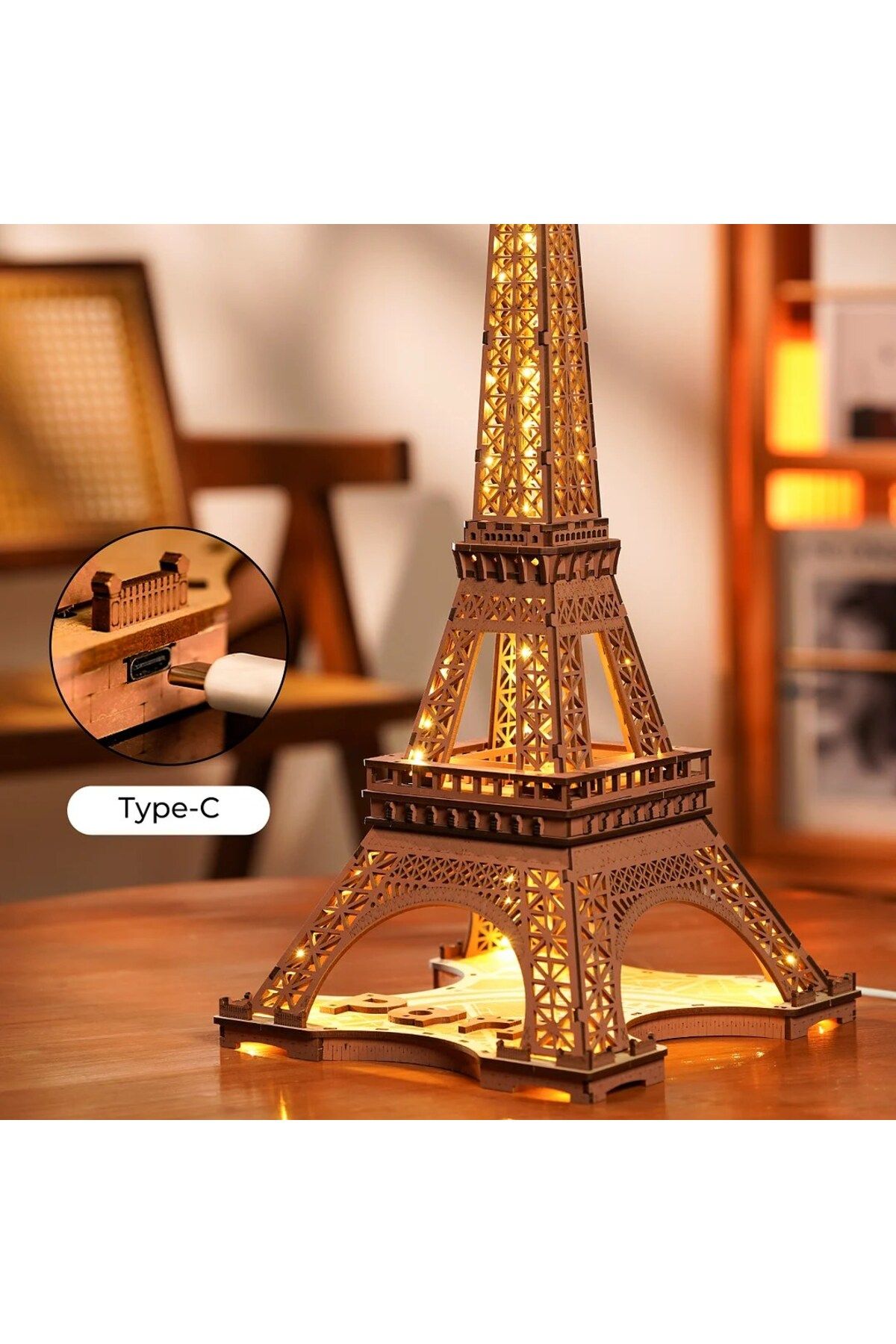 Robotime-Lampă de noapte Turnul Eiffel - Puzzle mecanic 3D din lemn - 164 de piese 5