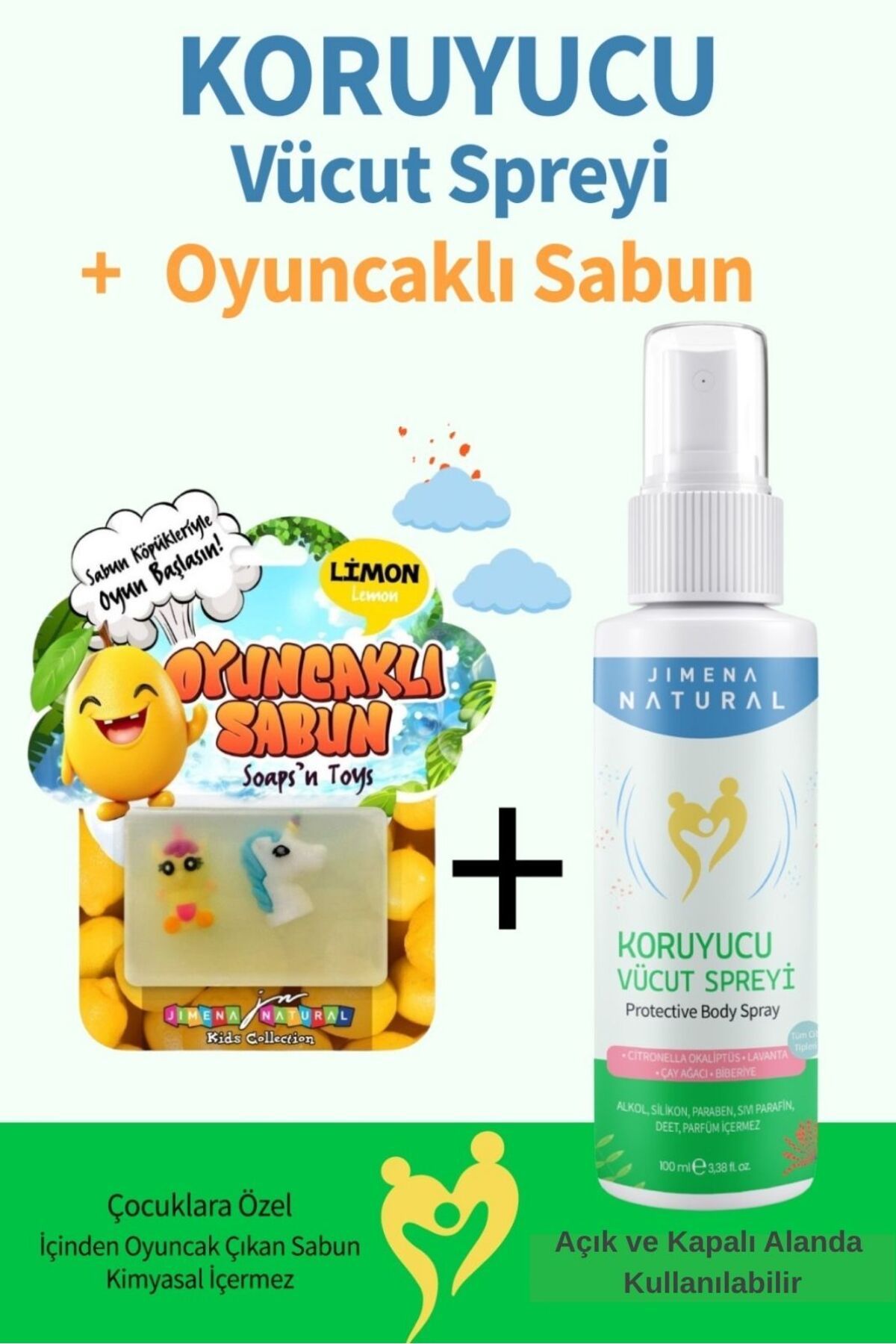 Jimena Natural Organik Içerikli Dış Etkenlere Karşı Koruyucu Vücut Sprey Kalkanı 100ml Oyuncaklı Sabun Çoçuklar