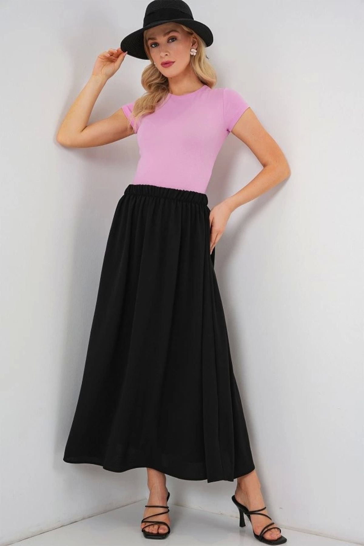 Butik Uzun Ayrobin Etek 8050 - Siyah