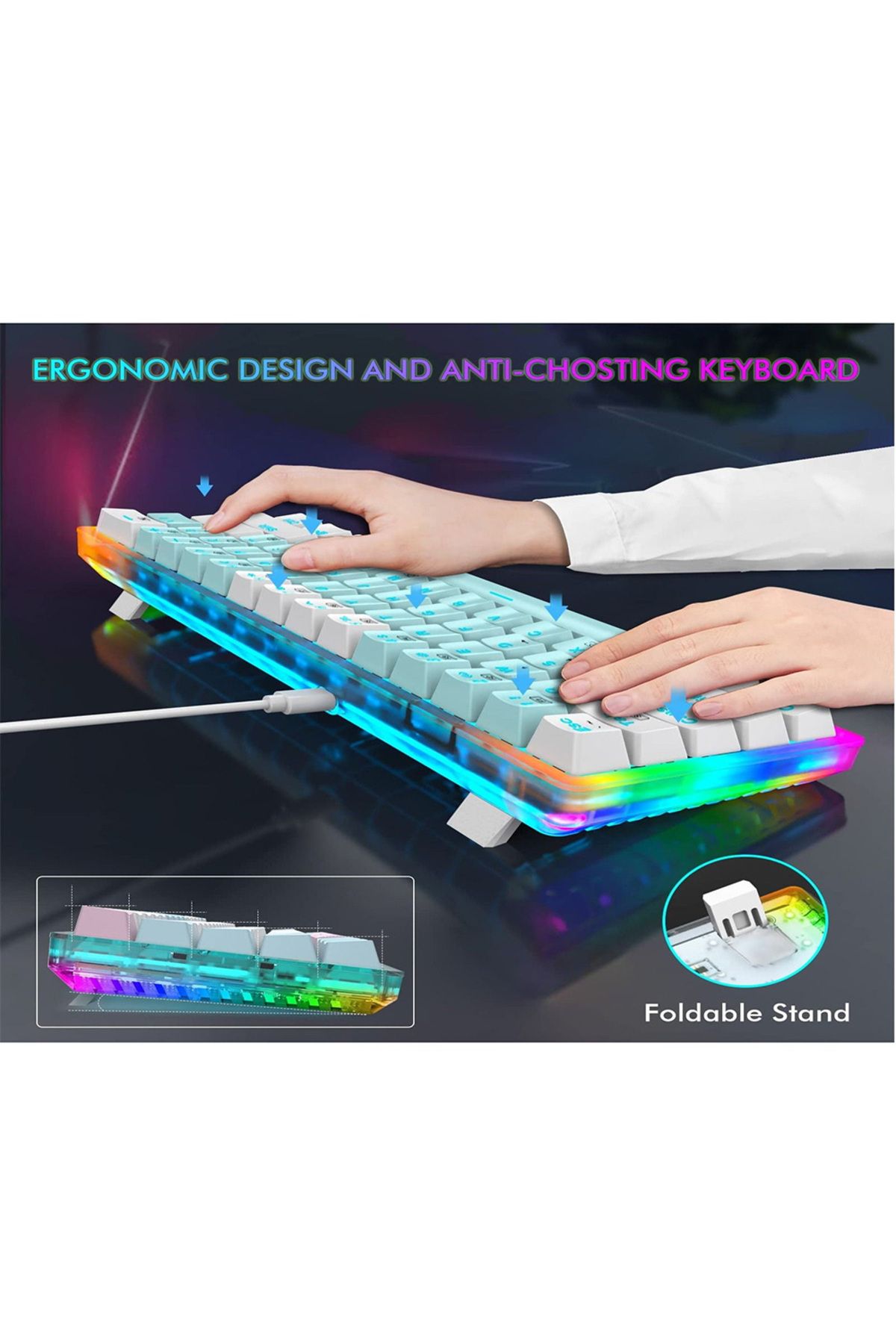 e-yooso-Z-11T Mechanical Keyboard,Blue Switches Mechanical Gaming Keyboard with RGB Backlight,61 Keys 6