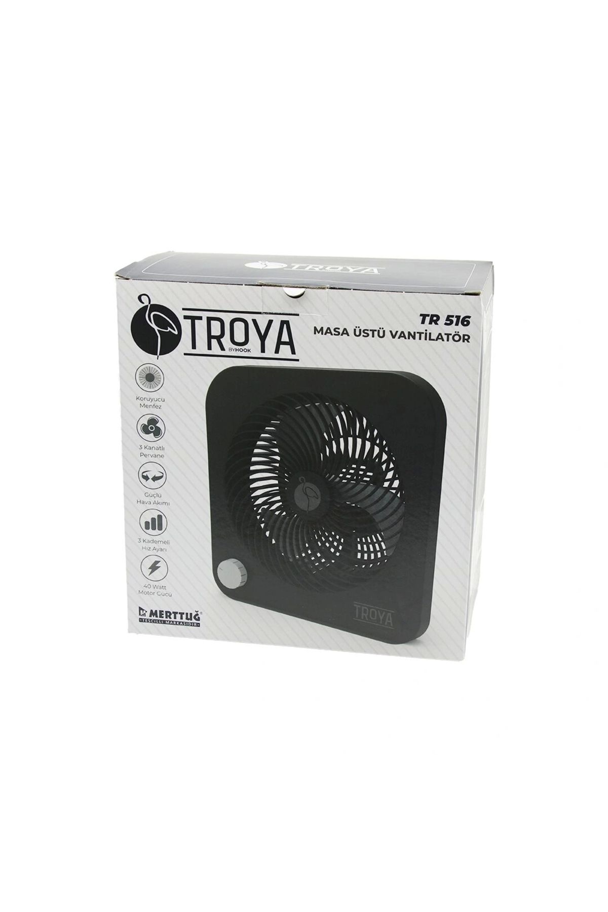 shopwave MASA ÜSTÜ VANTİLATÖR FAN=22CM 3 KADEME HIZ 40W 3 PERVANE SİYAH PLS.STAND=28X27X13CM TR-516 (5047)
