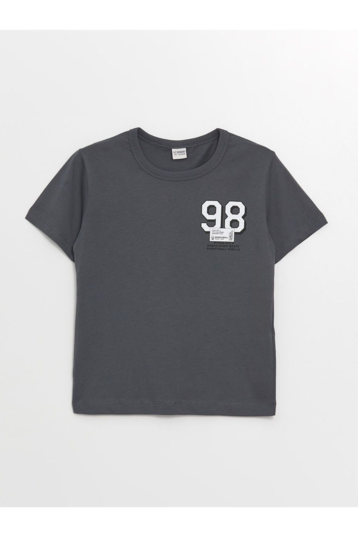 LC Waikiki LCW Kids Antrasit Bisiklet Yaka Baskılı Kısa Kollu Erkek Çocuk Tişört S4MA57Z4NVY25