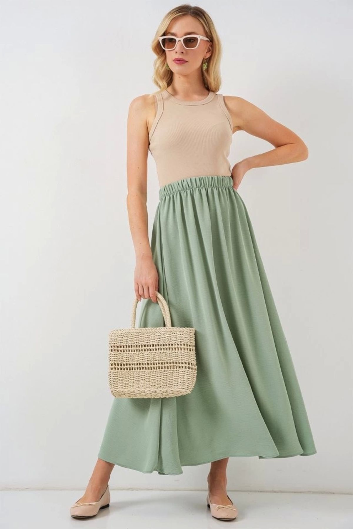 Butik Uzun Ayrobin Etek 8050 - E.Yeşil