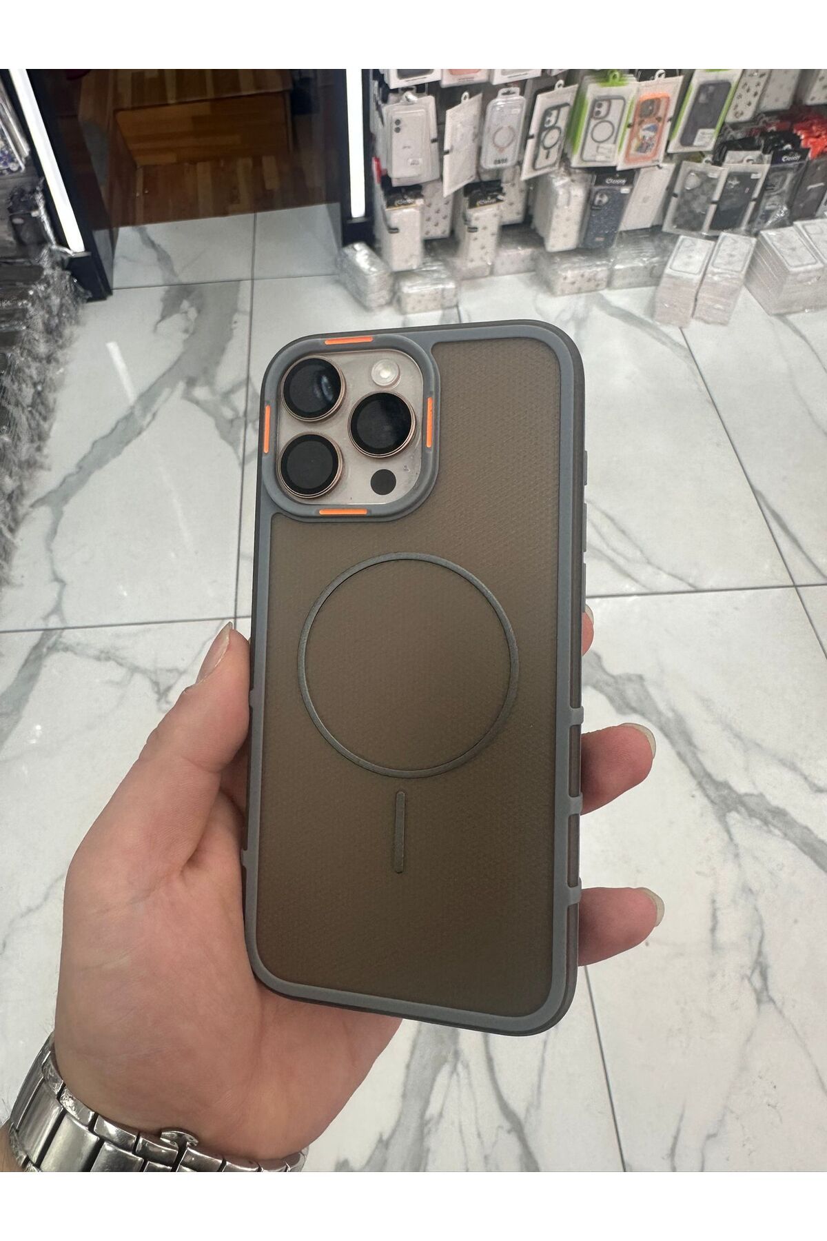 HappyCase iPhone 14 Pro uyumlu Karbon Şeffaf Desenli Mat Tank Magsafe Kılıf - Lacivert